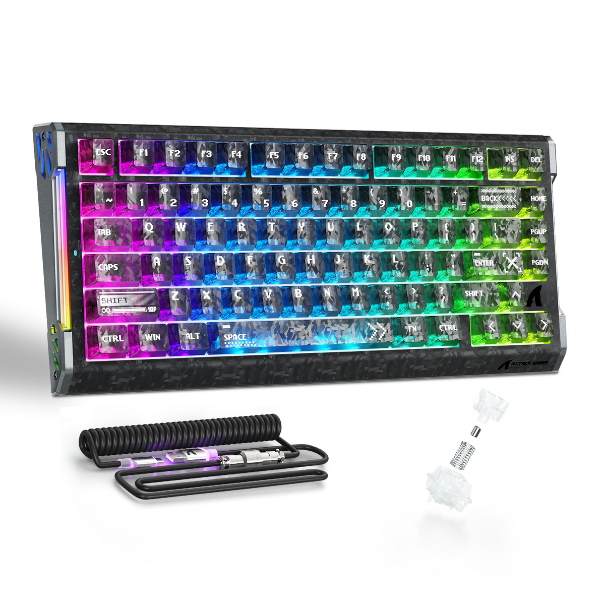 ATTACK SHARK R86 HE Carbon Fiber Bedraad Gamingtoetsenbord met magnetische schakelaars, snelle trigger, C01 ULTRA RGB-spiraalkabel