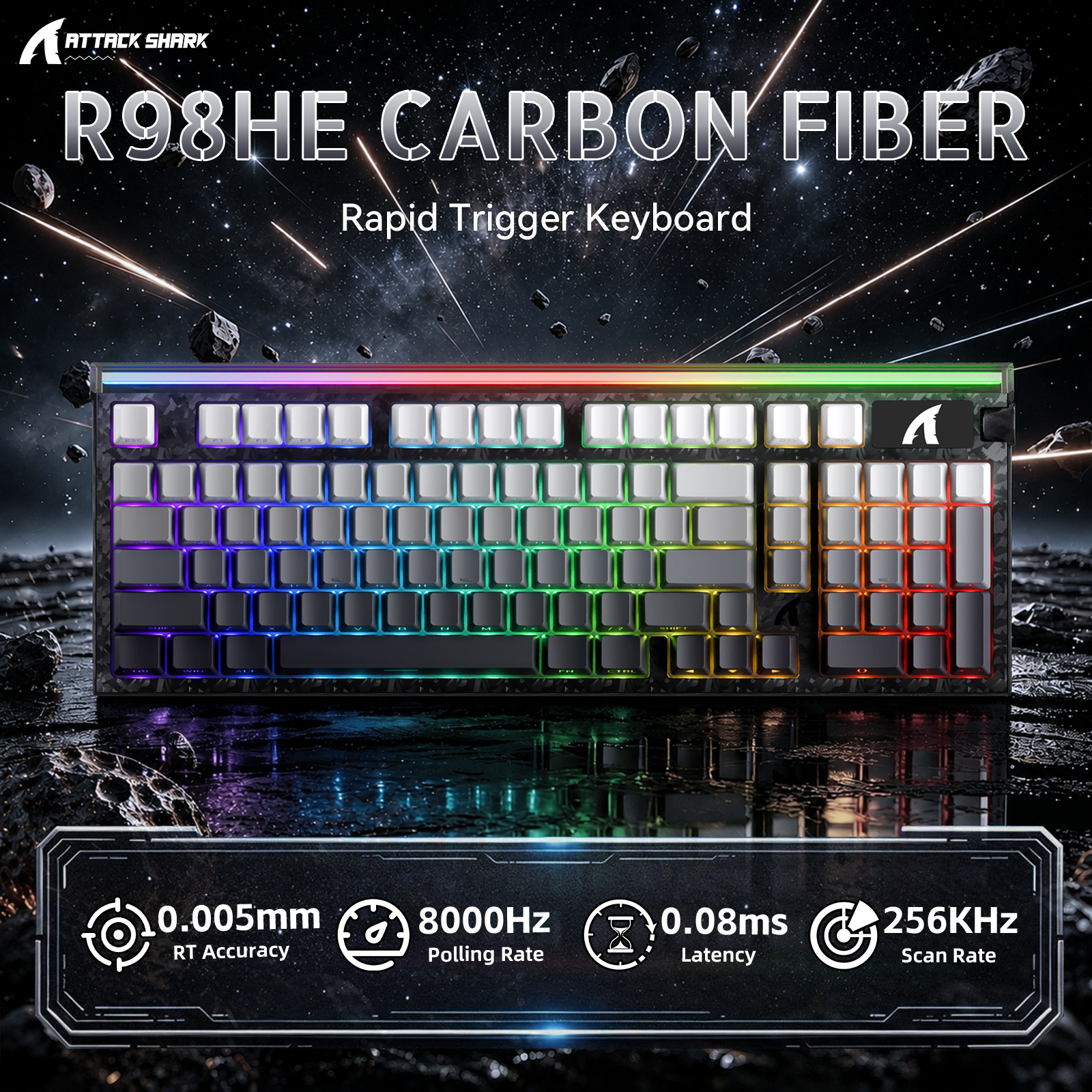 ATTACK SHARK R98 HE Carbon Fiber Bedraad Sneltoets Magnetische Schakelaar Toetsenbord Met C01 Ultra RGB Opgerolde Kabel