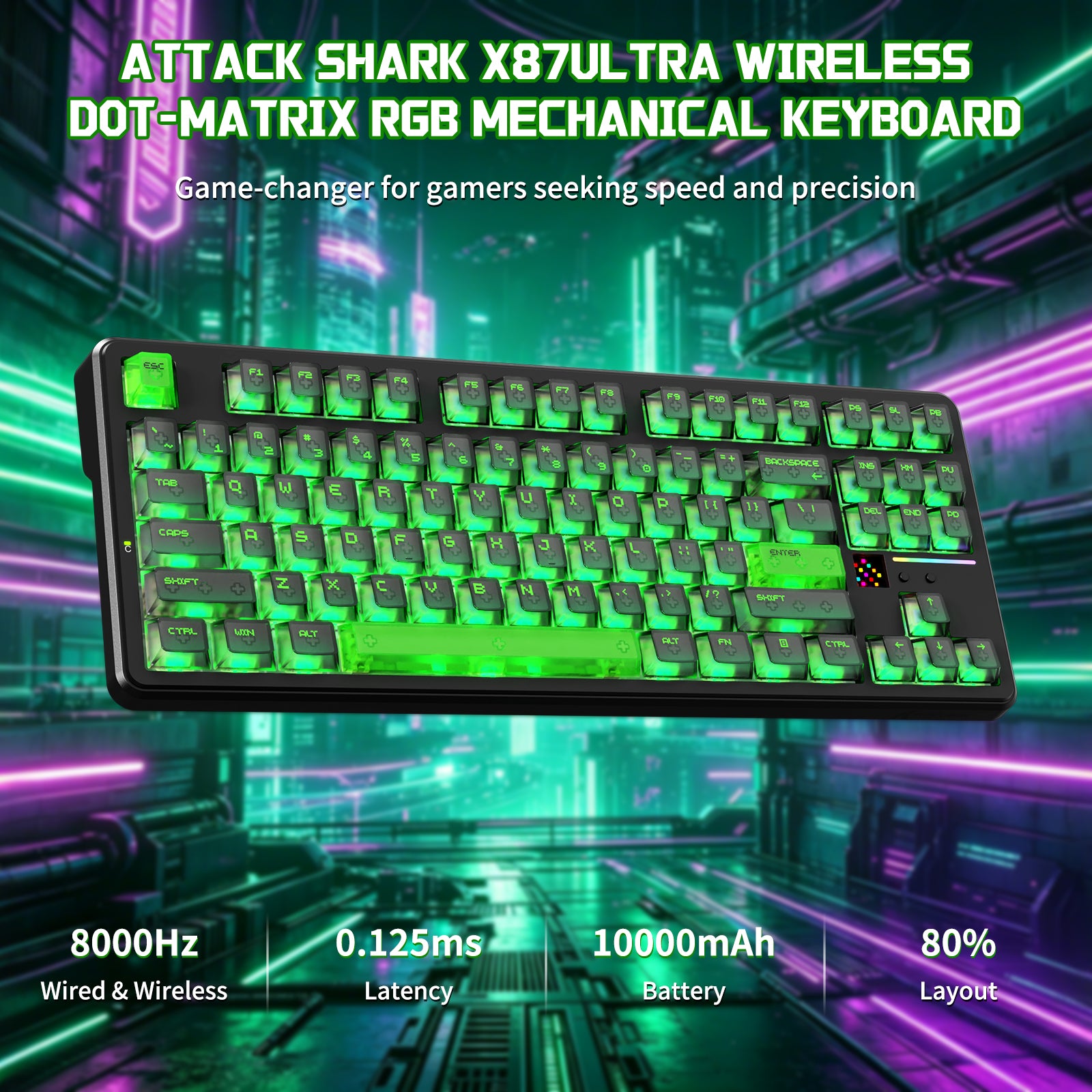 ATTACK SHARK X87 ULTRA Draadloos Mechanisch Toetsenbord Met 8K Draadloze Ontvanger