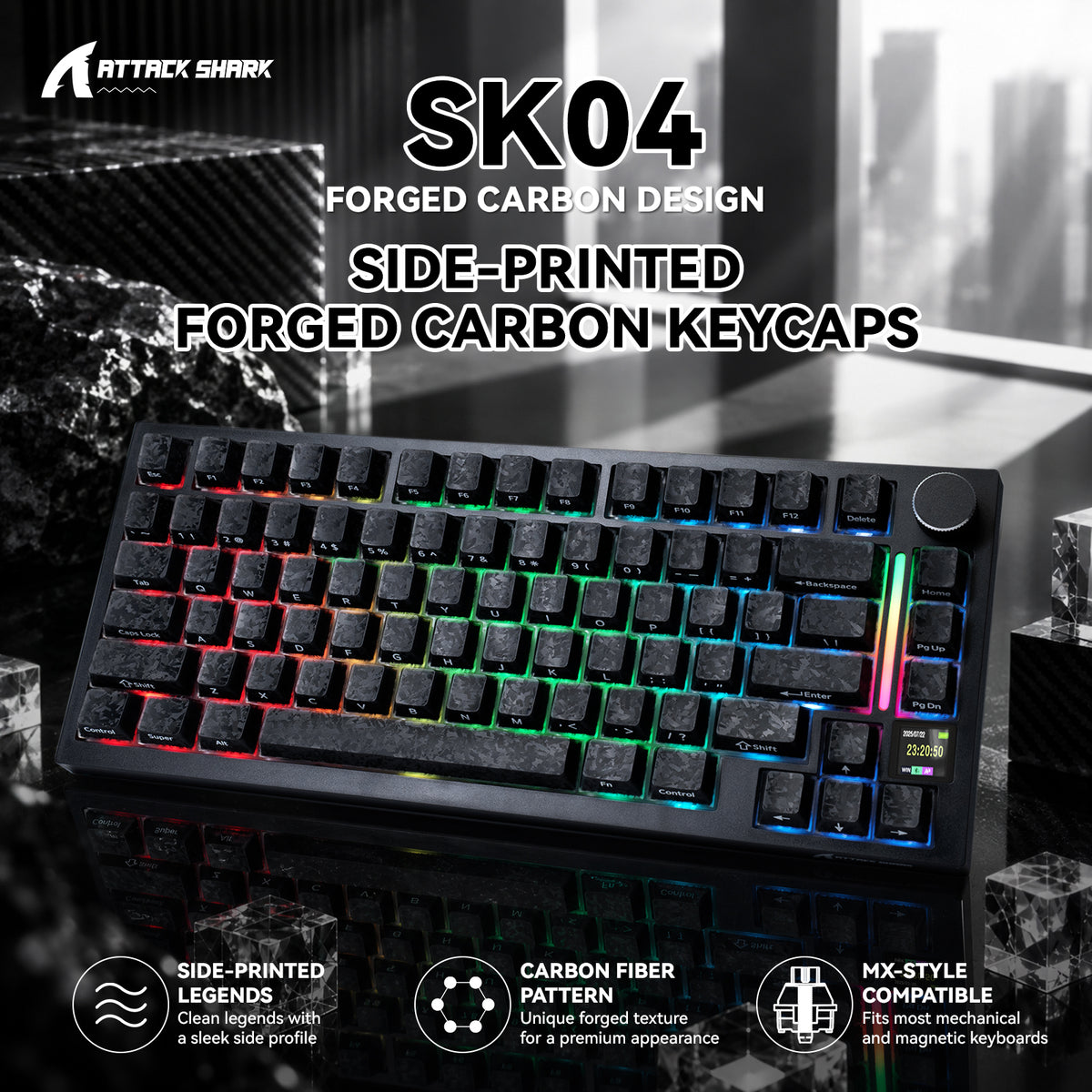 ATTACK SHARK SK04 119 toetsen, gesmede koolstofvezel-kristallen keycaps, ANSI/ISO