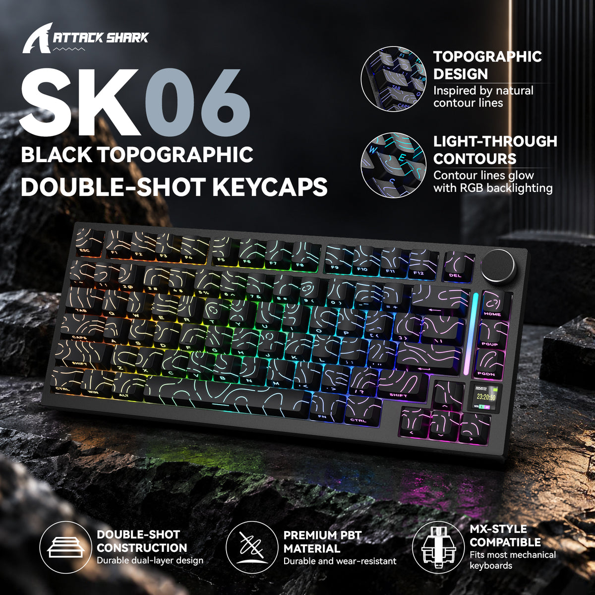 ATTACK SHARK SK06 135 toetsen, doorschijnende keycaps, ANSI/ISO