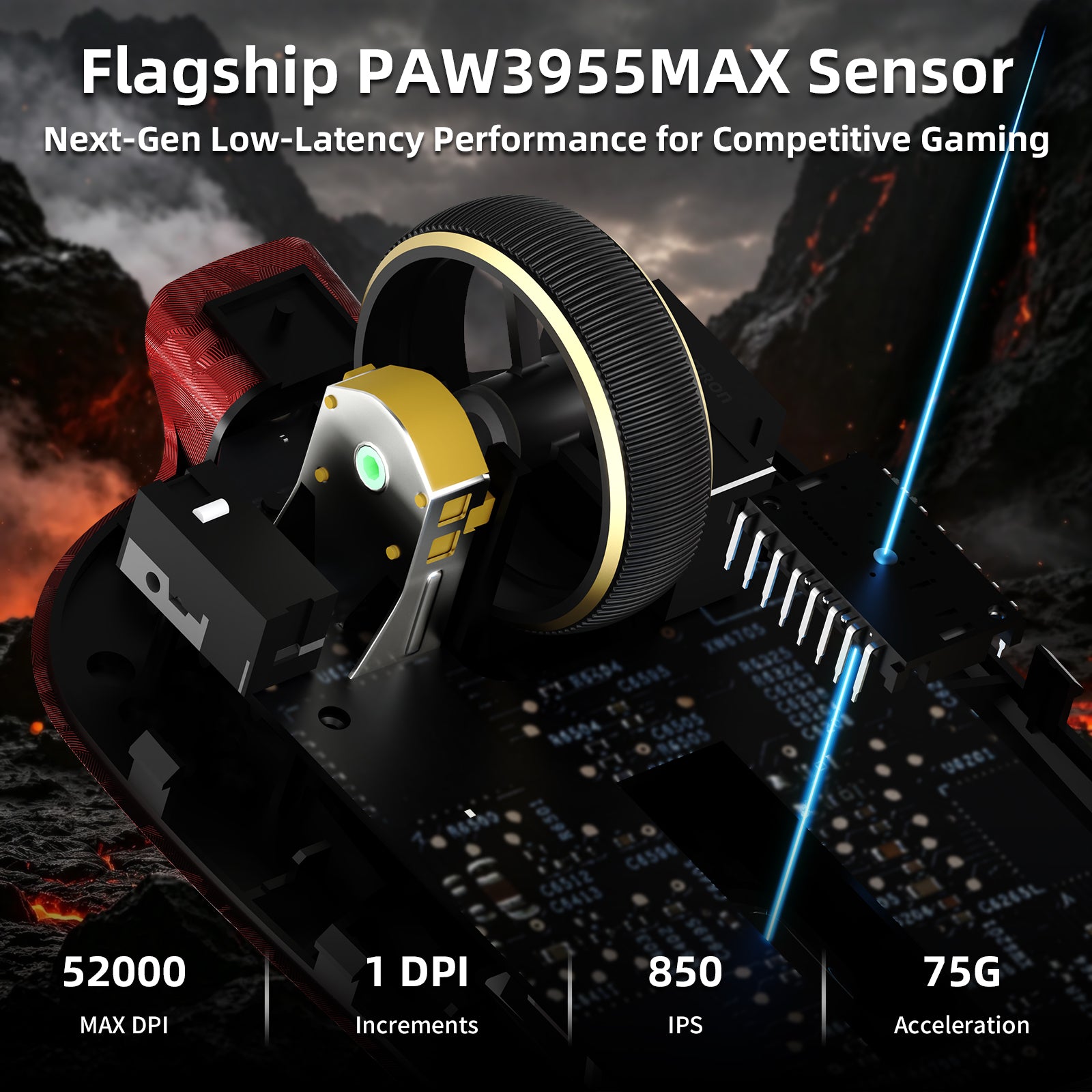 ATTACK SHARK RS3 ULTRA Carbon Fiber Draadloze PAW3955MAX Gaming Muis met C06 Ultra LED Kabel