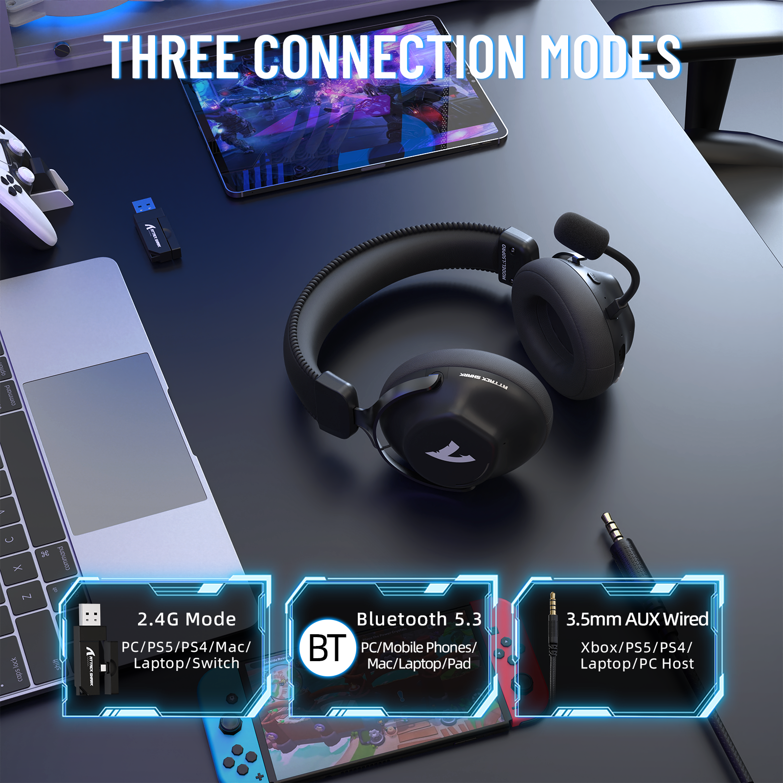 ATTACK SHARK L50 PRO Draadloze Gaming Headset met Drie Modi