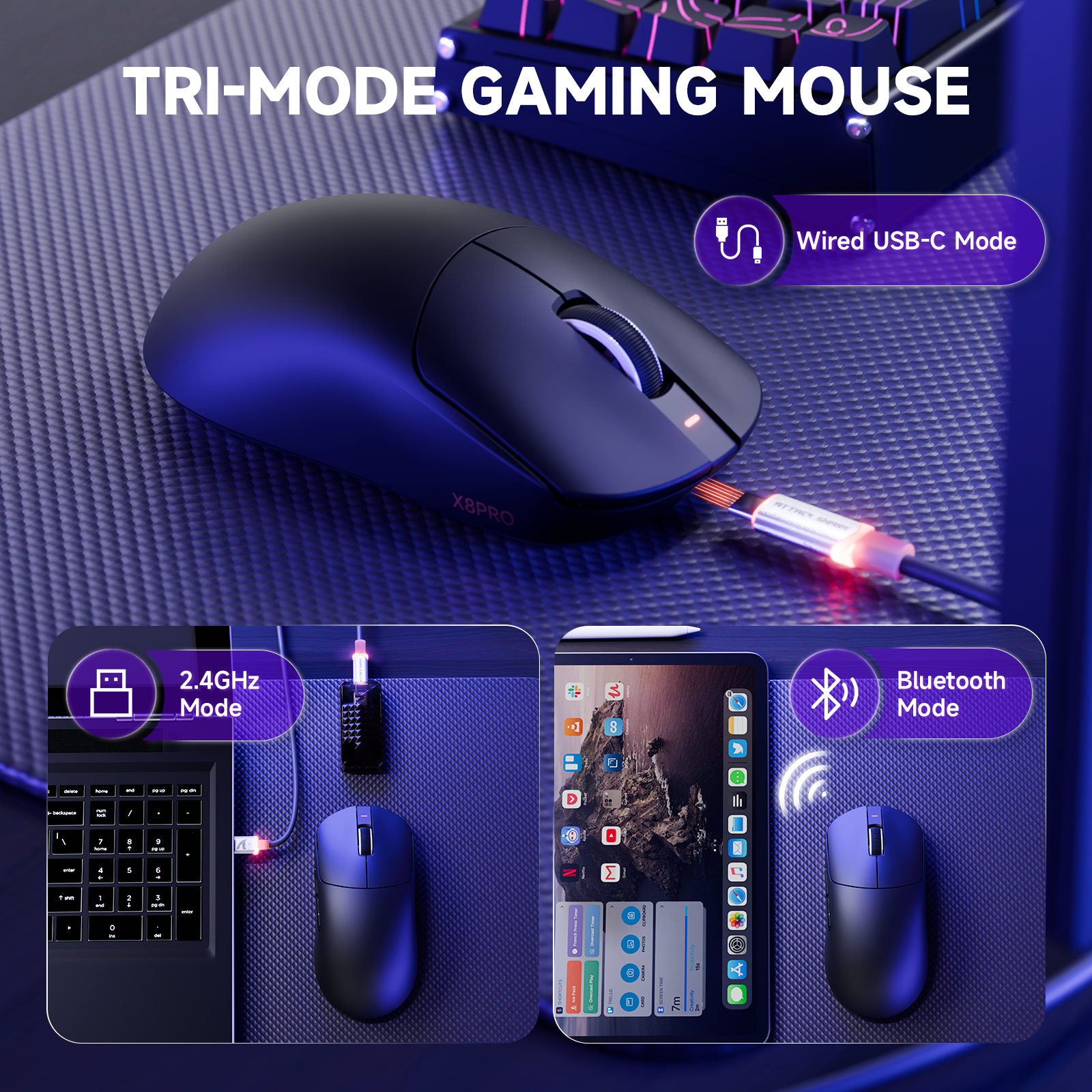 ATTACK SHARK X8PRO Ultra-Lichte Draadloze Gaming Muis & C06ULTRA Kabel