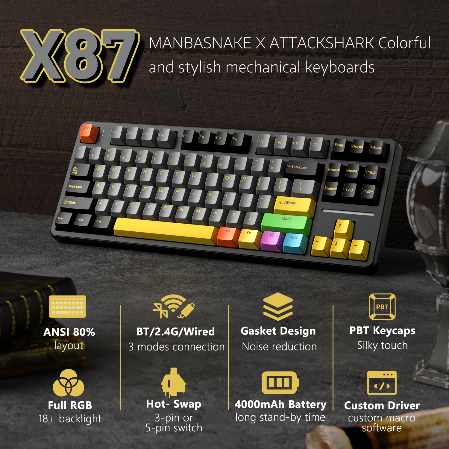 ATTACK SHARK X87 Tri-mode Gasket Mechanical Keyboard