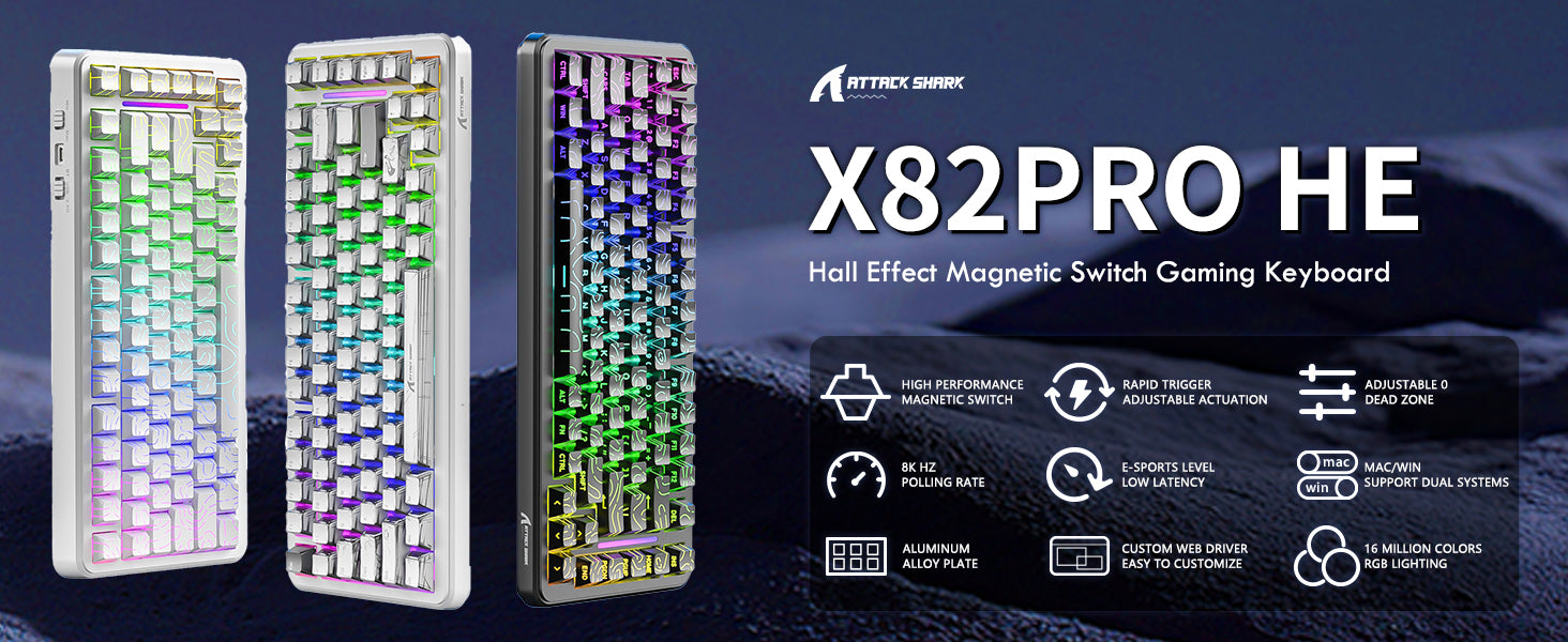 ATTACK SHARK X82PRO HE Magnetisch Toetsenbord Met C01Ultra RGB Opgerolde Kabel