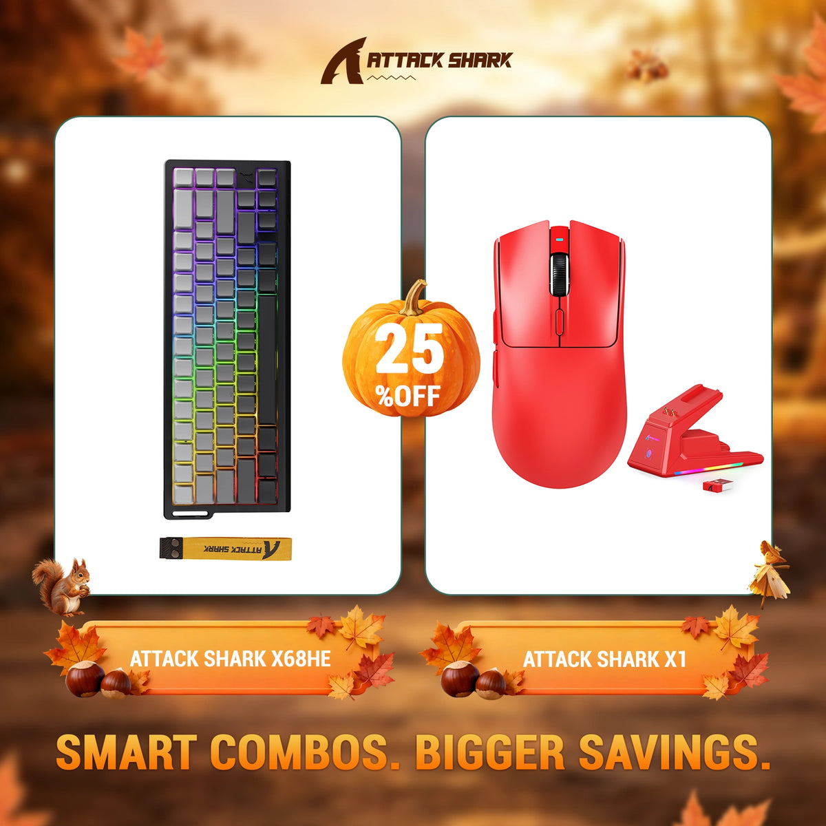 ATTACK SHARK X68HE Rapid Trigger Toetsenbord + X1 Draadloze Gaming Muis Bundel