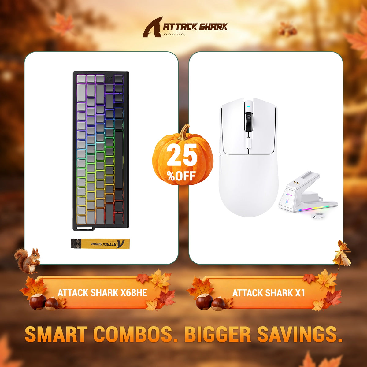 ATTACK SHARK X68HE Rapid Trigger Toetsenbord + X1 Draadloze Gaming Muis Bundel