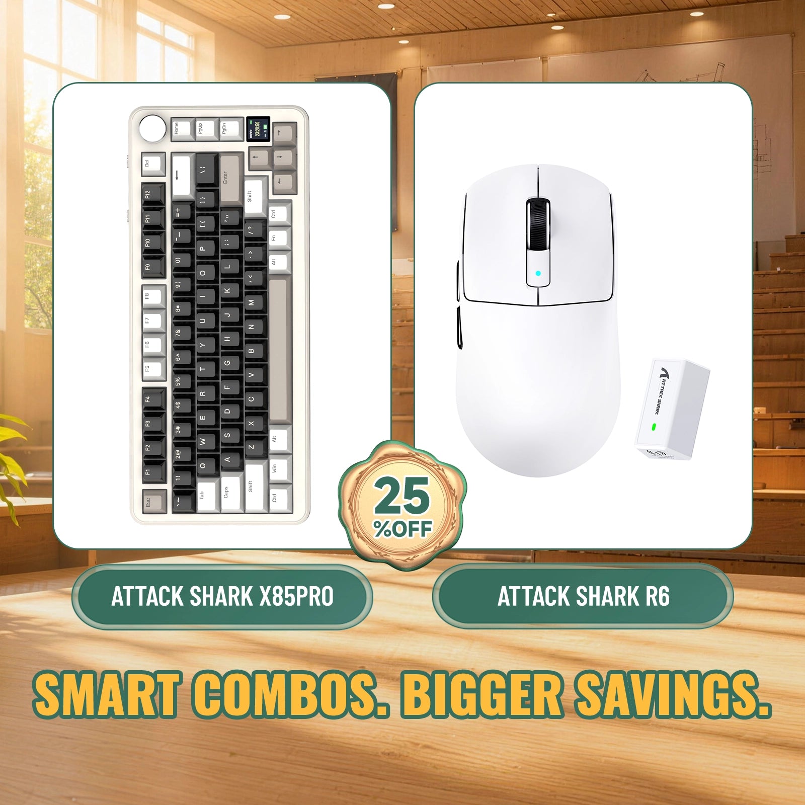 ATTACK SHARK X85 PRO tri-mode mechanisch toetsenbord met gasket-mount + R6 draadloze gamingmuisbundel