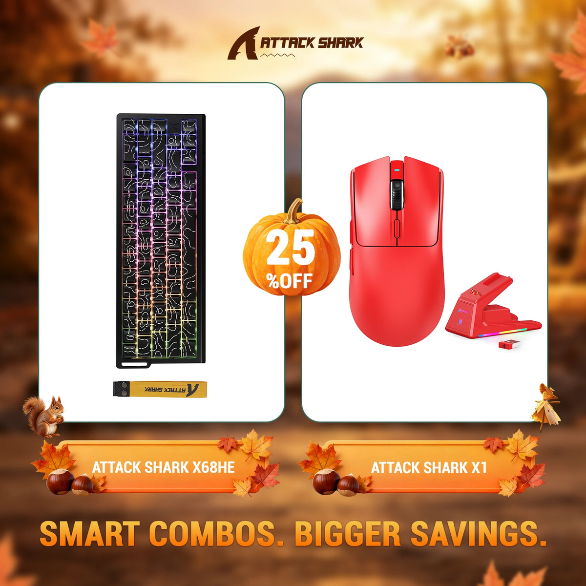 ATTACK SHARK X68HE Rapid Trigger Toetsenbord + X1 Draadloze Gaming Muis Bundel