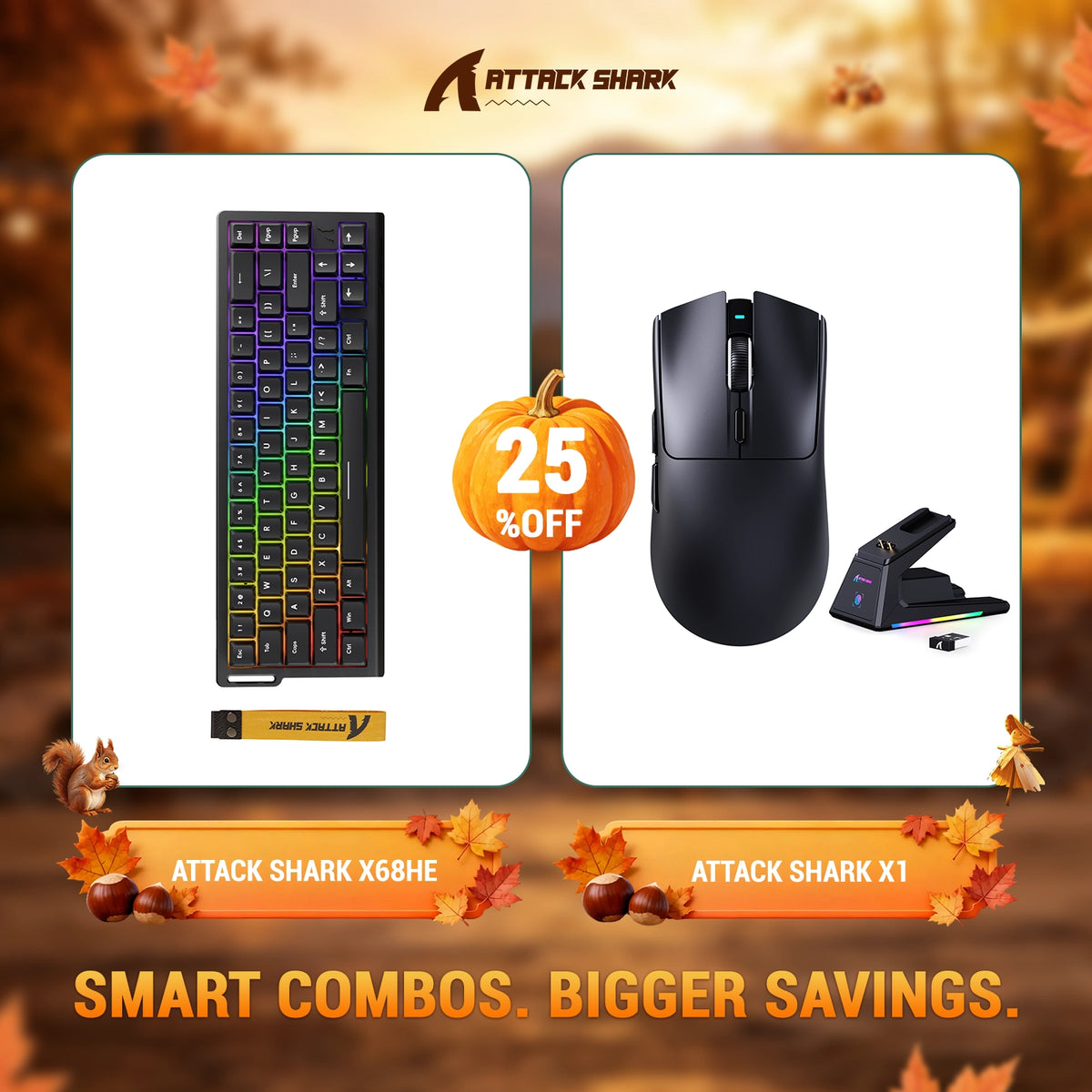 ATTACK SHARK X68HE Rapid Trigger Toetsenbord + X1 Draadloze Gaming Muis Bundel