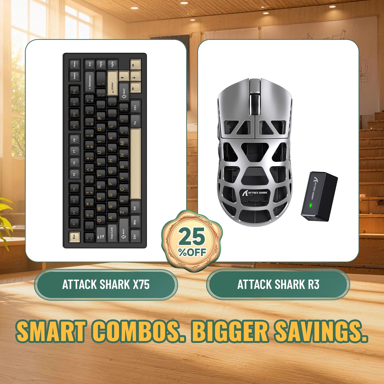 ATTACK SHARK X75 Volledig Aluminium Toetsenbord + R3 Magnesiumlegering Gaming Muis Bundel