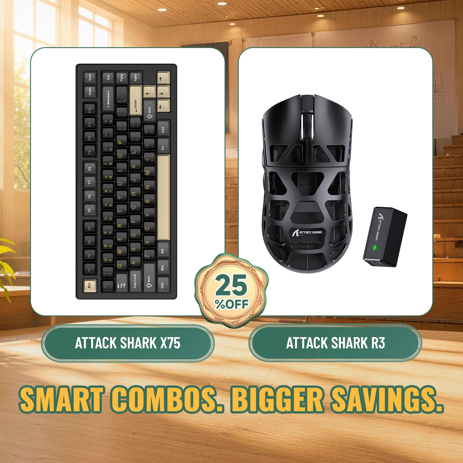 ATTACK SHARK X75 Volledig Aluminium Toetsenbord + R3 Magnesiumlegering Gaming Muis Bundel