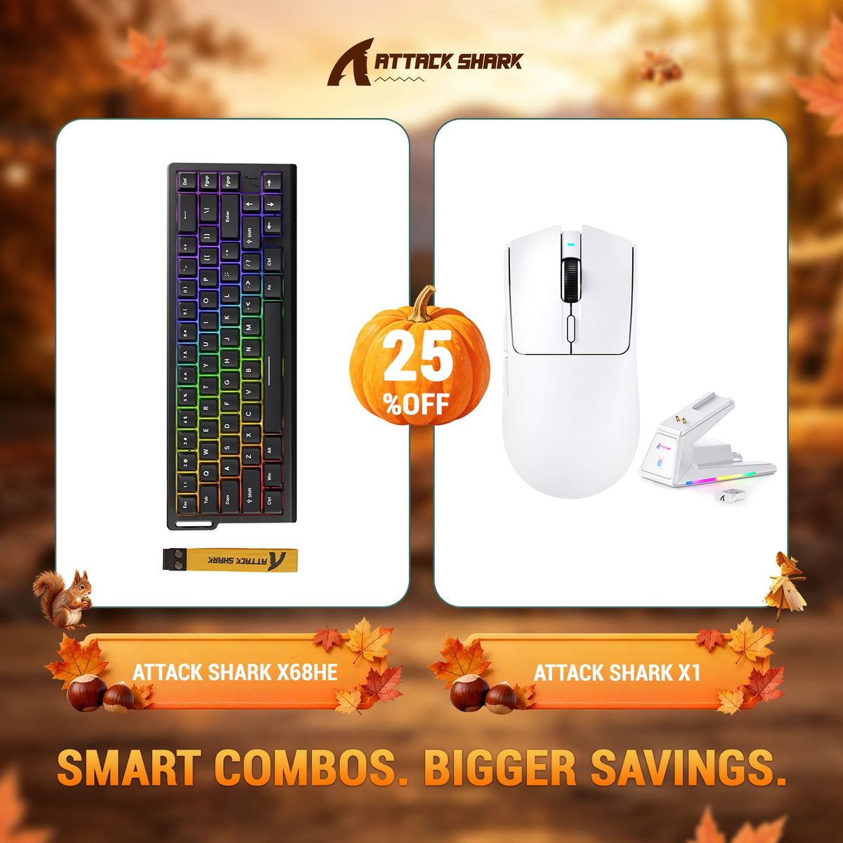 ATTACK SHARK X68HE Rapid Trigger Toetsenbord + X1 Draadloze Gaming Muis Bundel