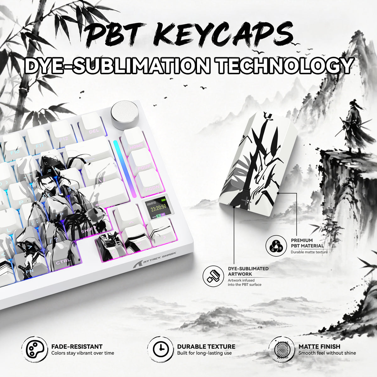 ATTACK SHARK SK02 129 toetsen PBT-keycaps met opdruk aan de zijkant, ANSI/ISO, Dolende Ridder