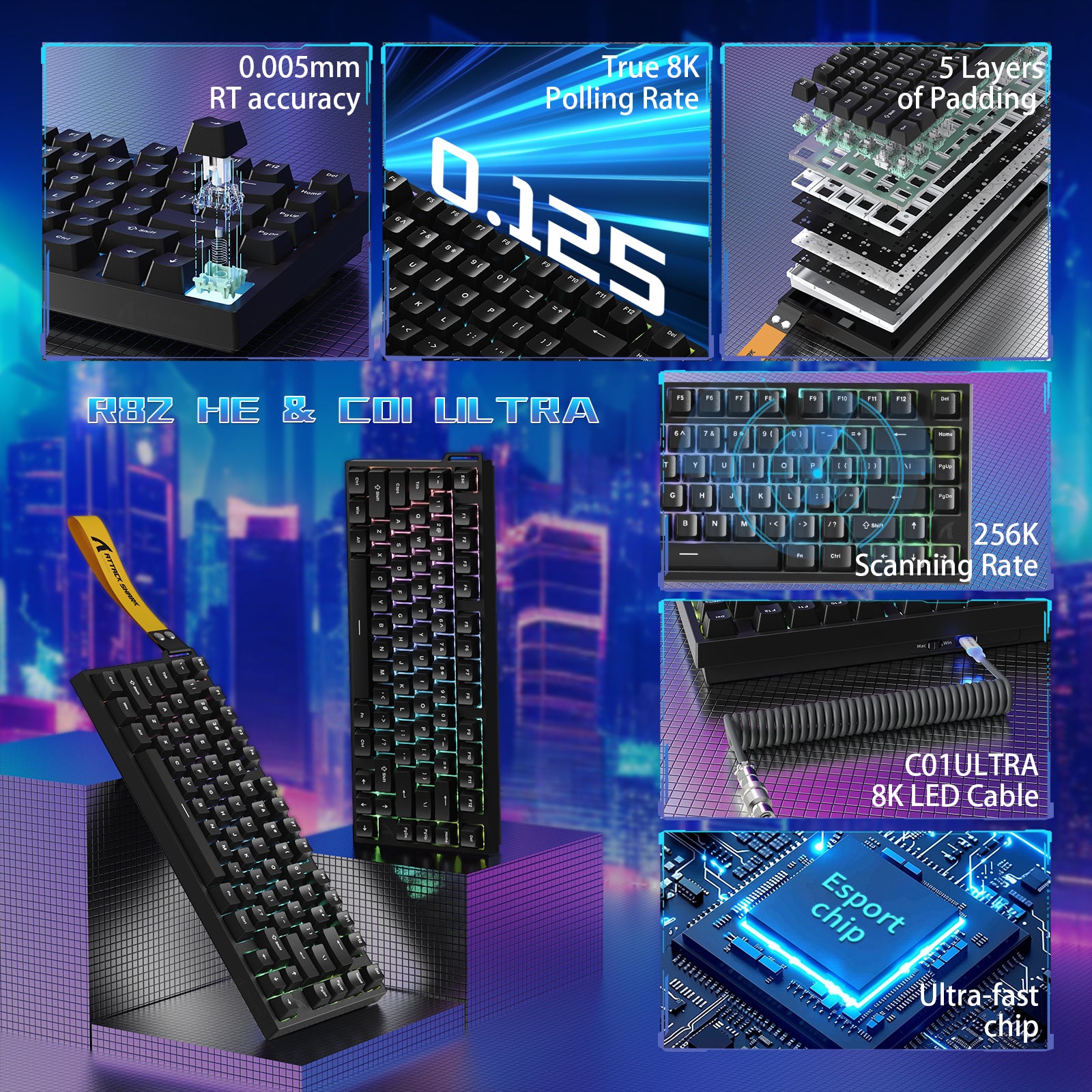 ATTACK SHARK R82 HE Bedraad 75% Gaming Toetsenbord met C01ULTRA LED Kabel
