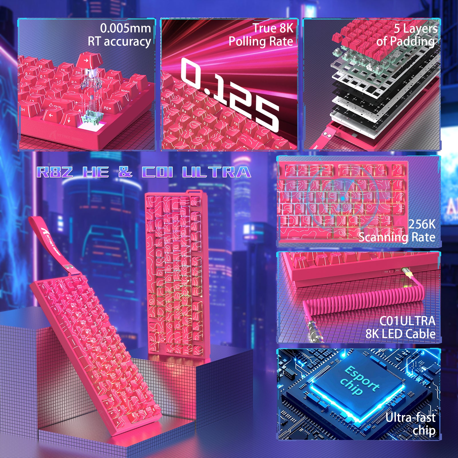 ATTACK SHARK R82 HE Bedraad 75% Gaming Toetsenbord met C01ULTRA LED Kabel