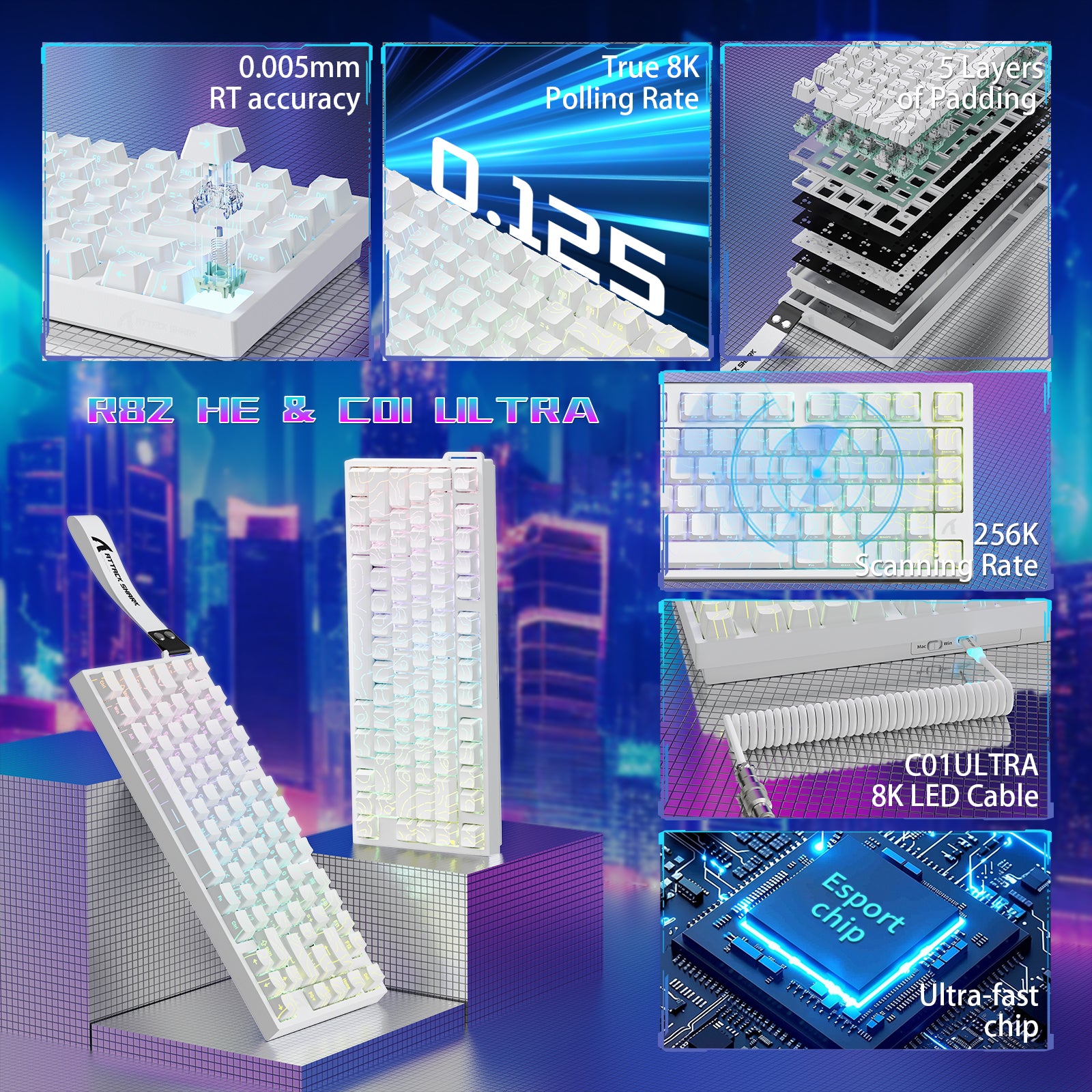 ATTACK SHARK R82 HE Bedraad 75% Gaming Toetsenbord met C01ULTRA LED Kabel