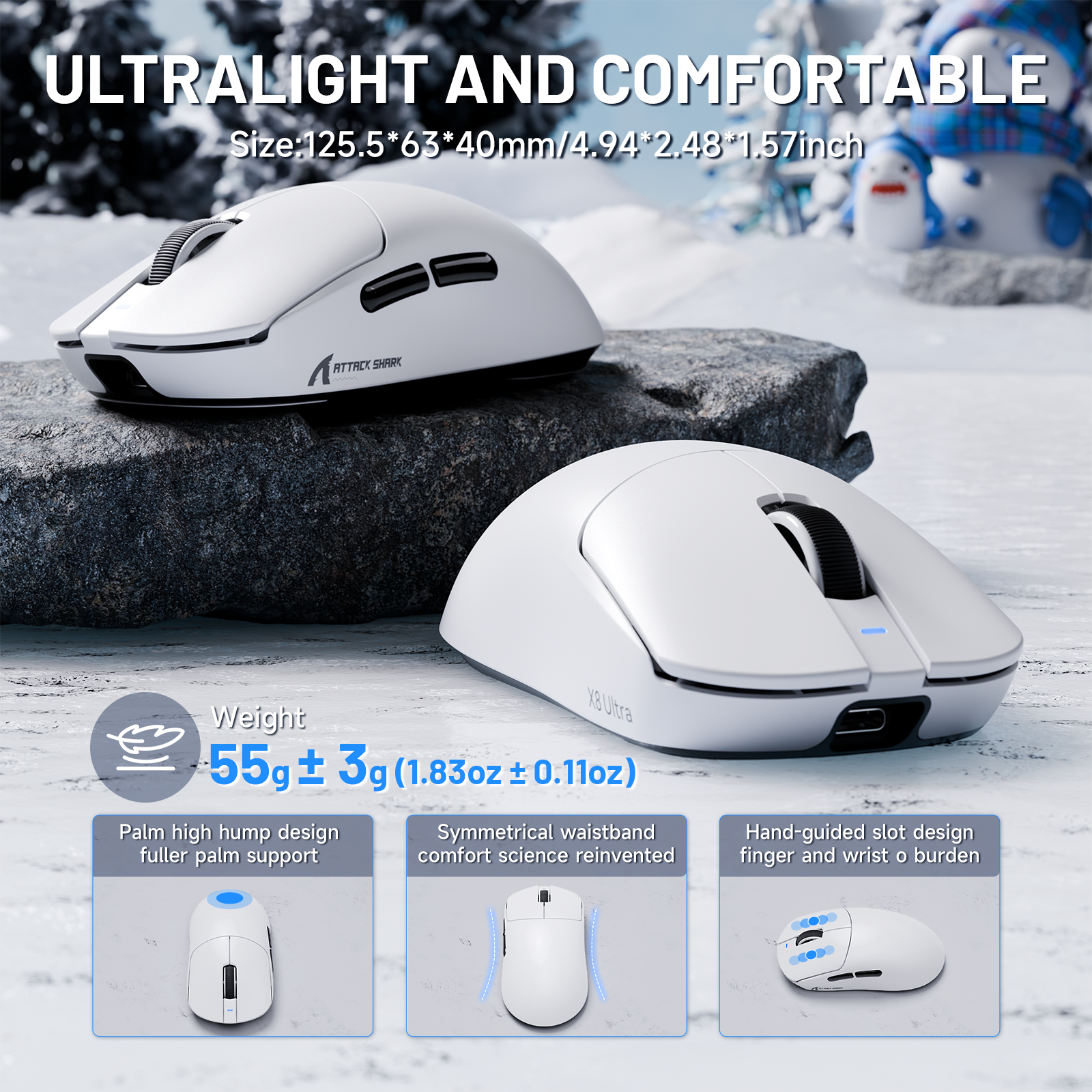 ATTACK SHARK X8 Ultra 8KHz Draadloze Gaming Muis met C06 Ultra Kabel