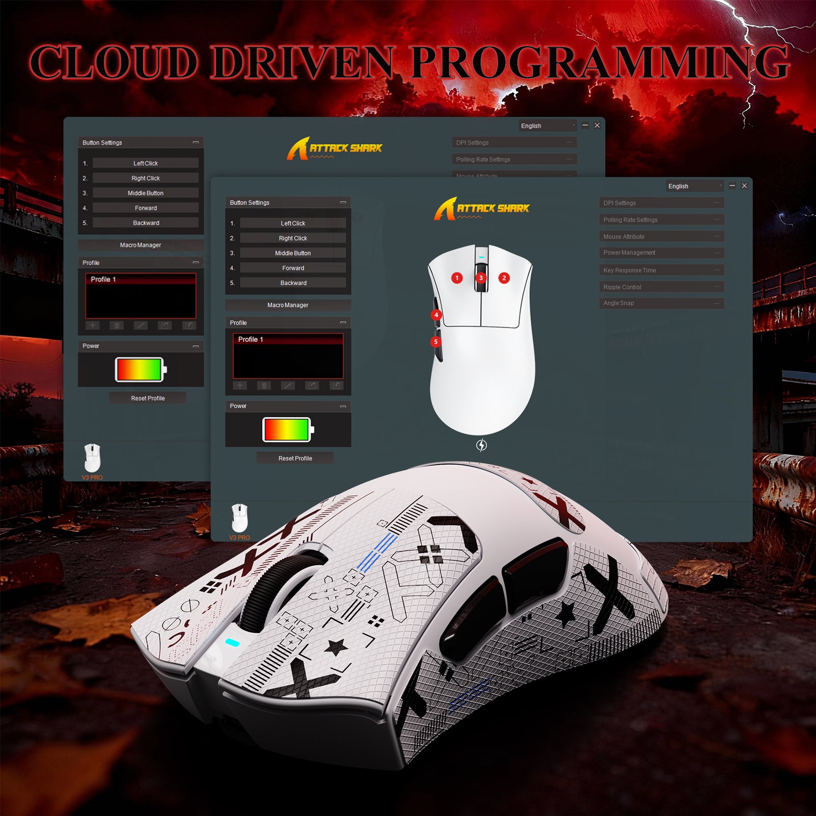 ATTACK SHARK V3PRO Ultra-Lichte Driemodi Gaming Muis met Oplaaddock