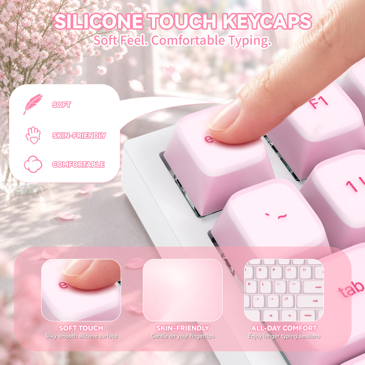 ATTACK SHARK SK01 113 toetsen siliconenkeycaps, Cherry-profiel, ANSI, roze
