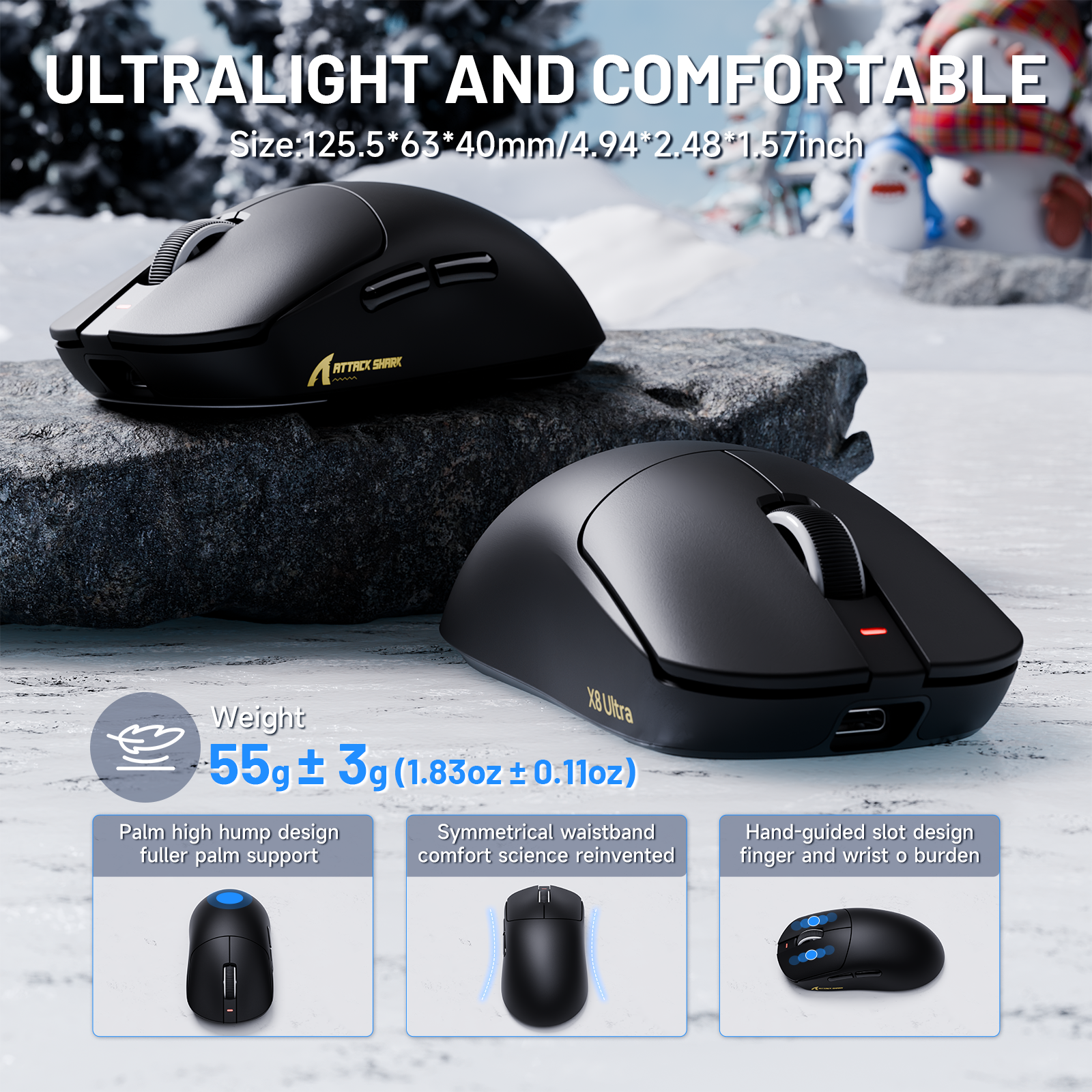 ATTACK SHARK X8 Ultra 8KHz Draadloze Gaming Muis met C06 Ultra Kabel