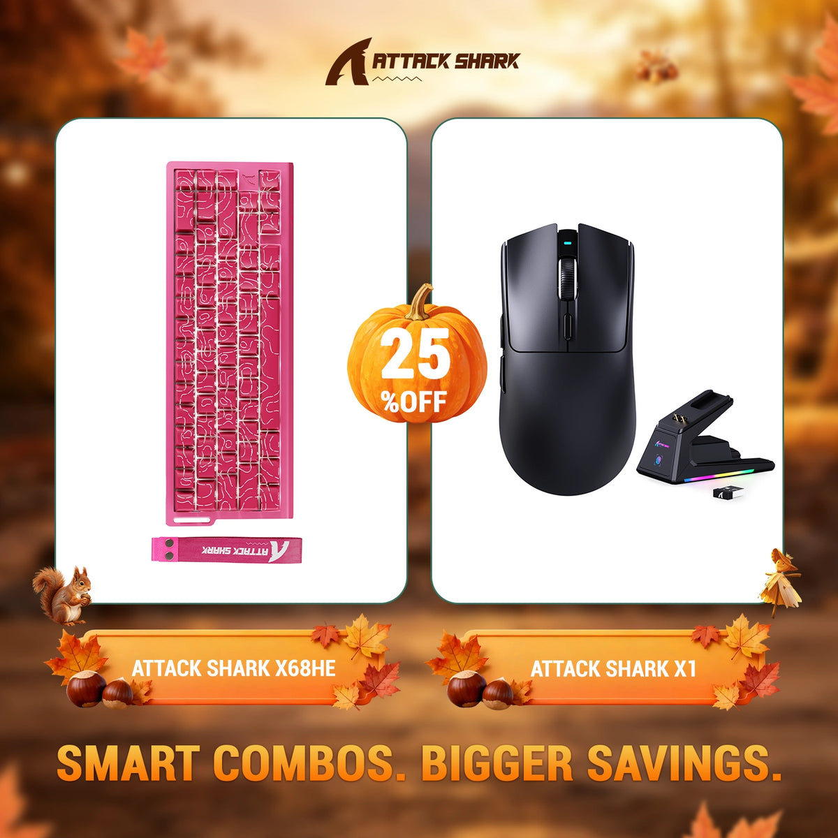 ATTACK SHARK X68HE Rapid Trigger Toetsenbord + X1 Draadloze Gaming Muis Bundel