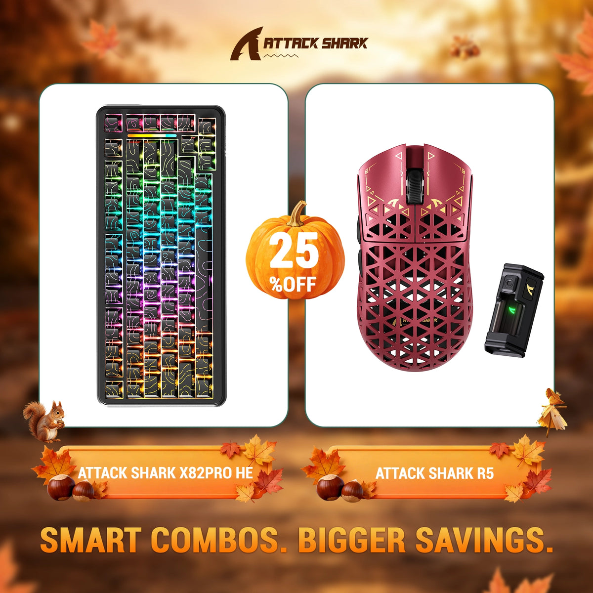 ATTACK SHARK X82 PRO HE-toetsenbord met Rapid Trigger + R5 Carbon Fiber draadloze gamingmuisbundel