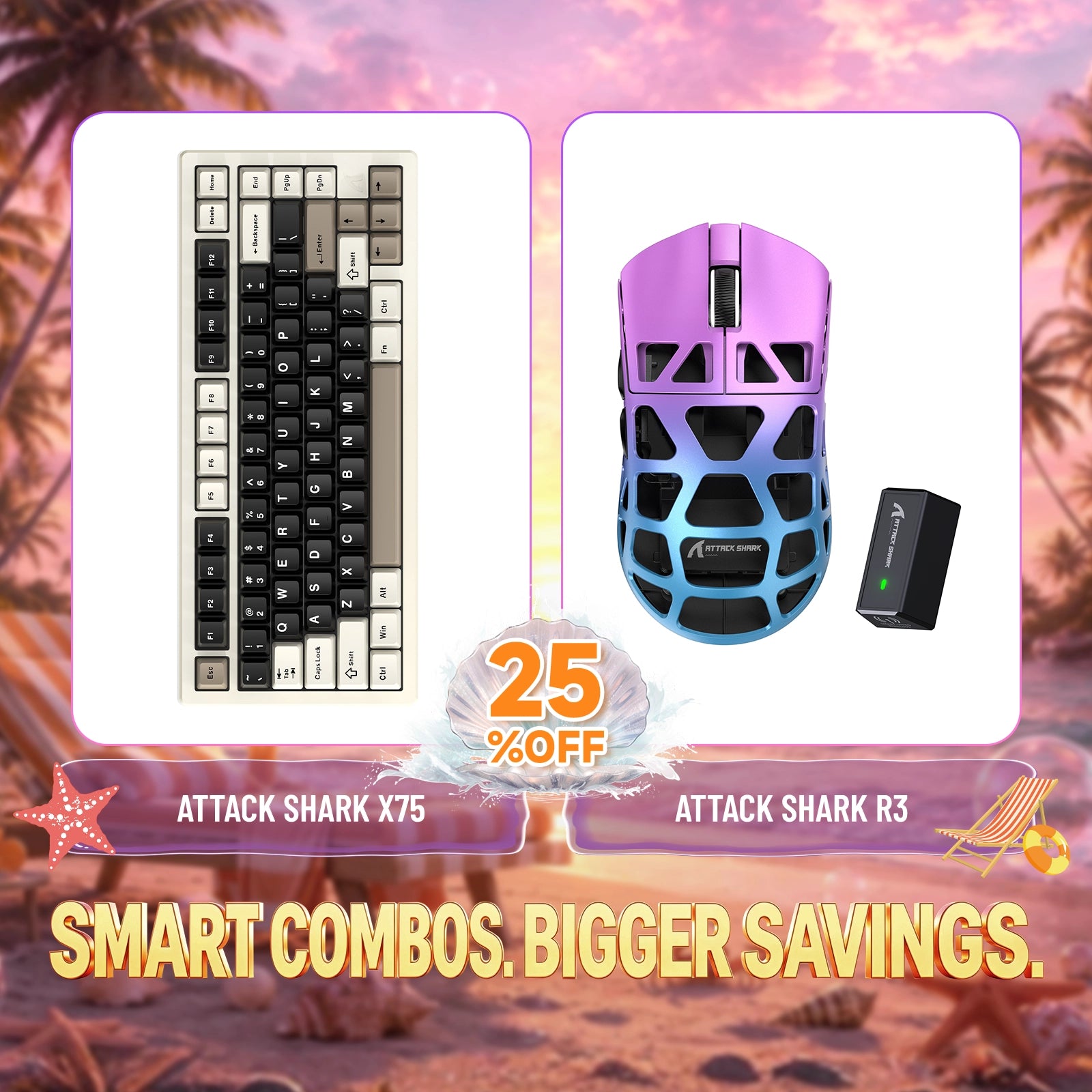 ATTACK SHARK X75 keyboard and R3 magnesium alloy gaming mouse bundle, 25% off