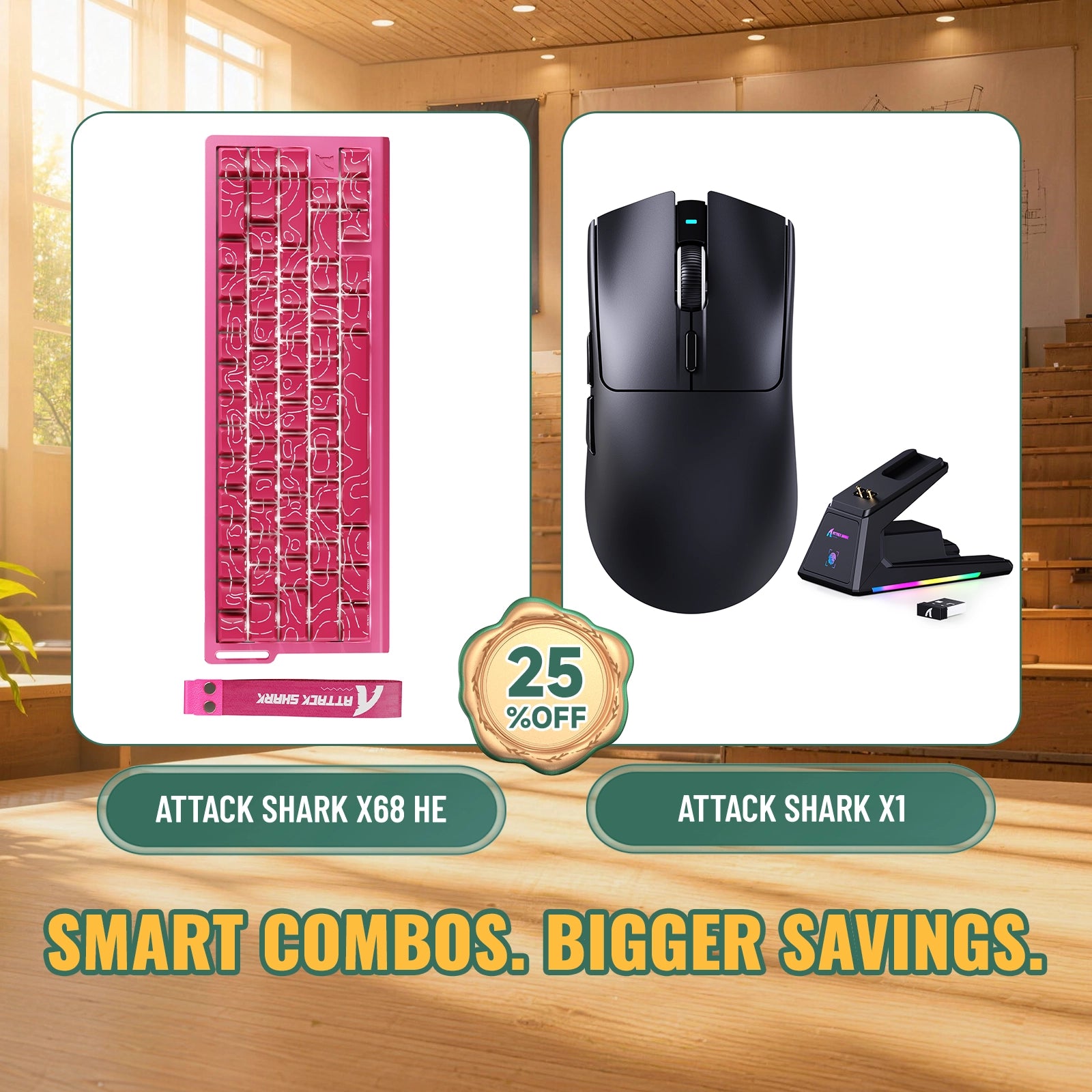 ATTACK SHARK X68HE Rapid Trigger Toetsenbord + X1 Draadloze Gaming Muis Bundel