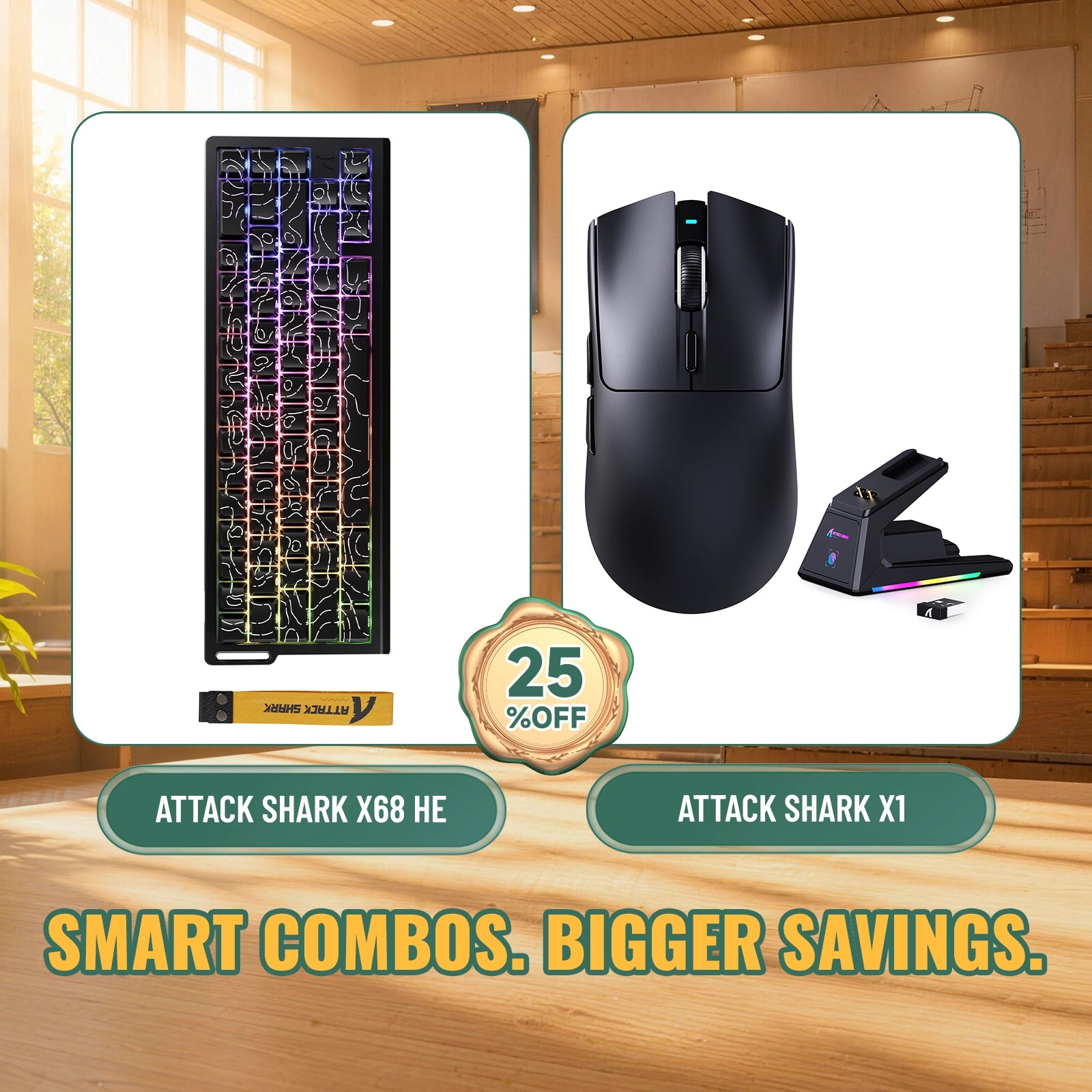 ATTACK SHARK X68HE Rapid Trigger Toetsenbord + X1 Draadloze Gaming Muis Bundel