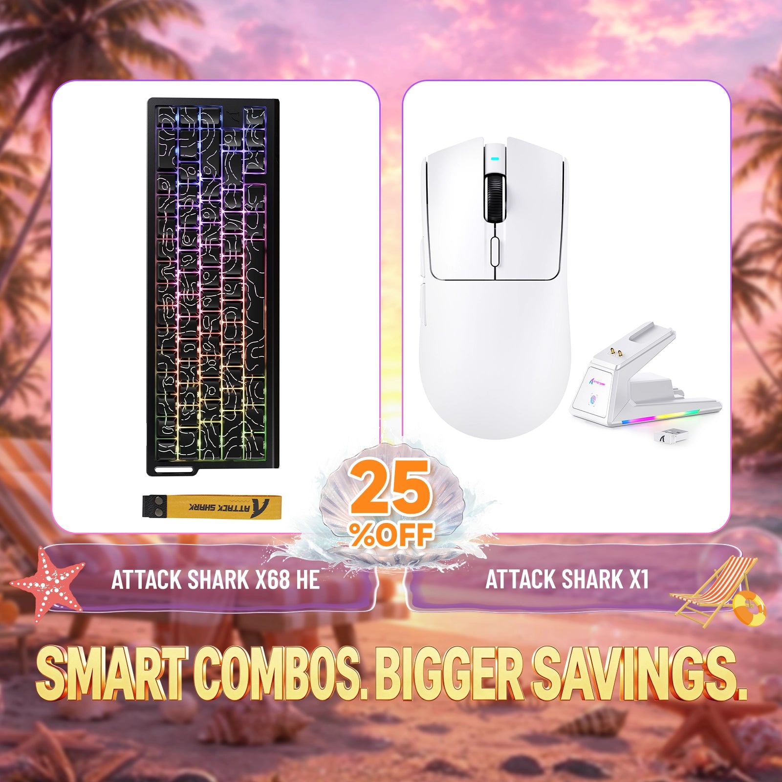 ATTACK SHARK X68HE Rapid Trigger Toetsenbord + X1 Draadloze Gaming Muis Bundel