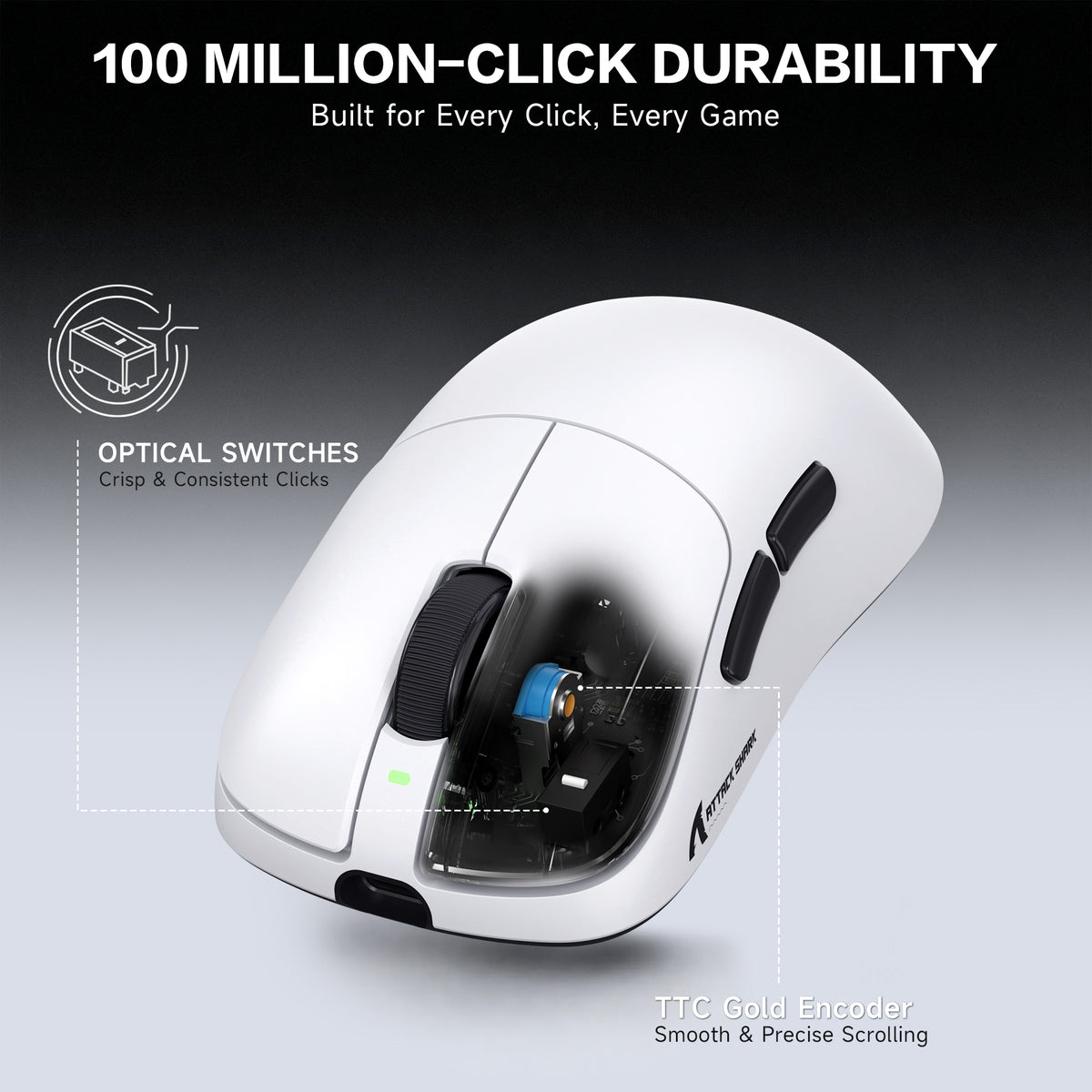 ATTACK SHARK V2 AIR PAW3955MAX ergonomische draadloze gamingmuis