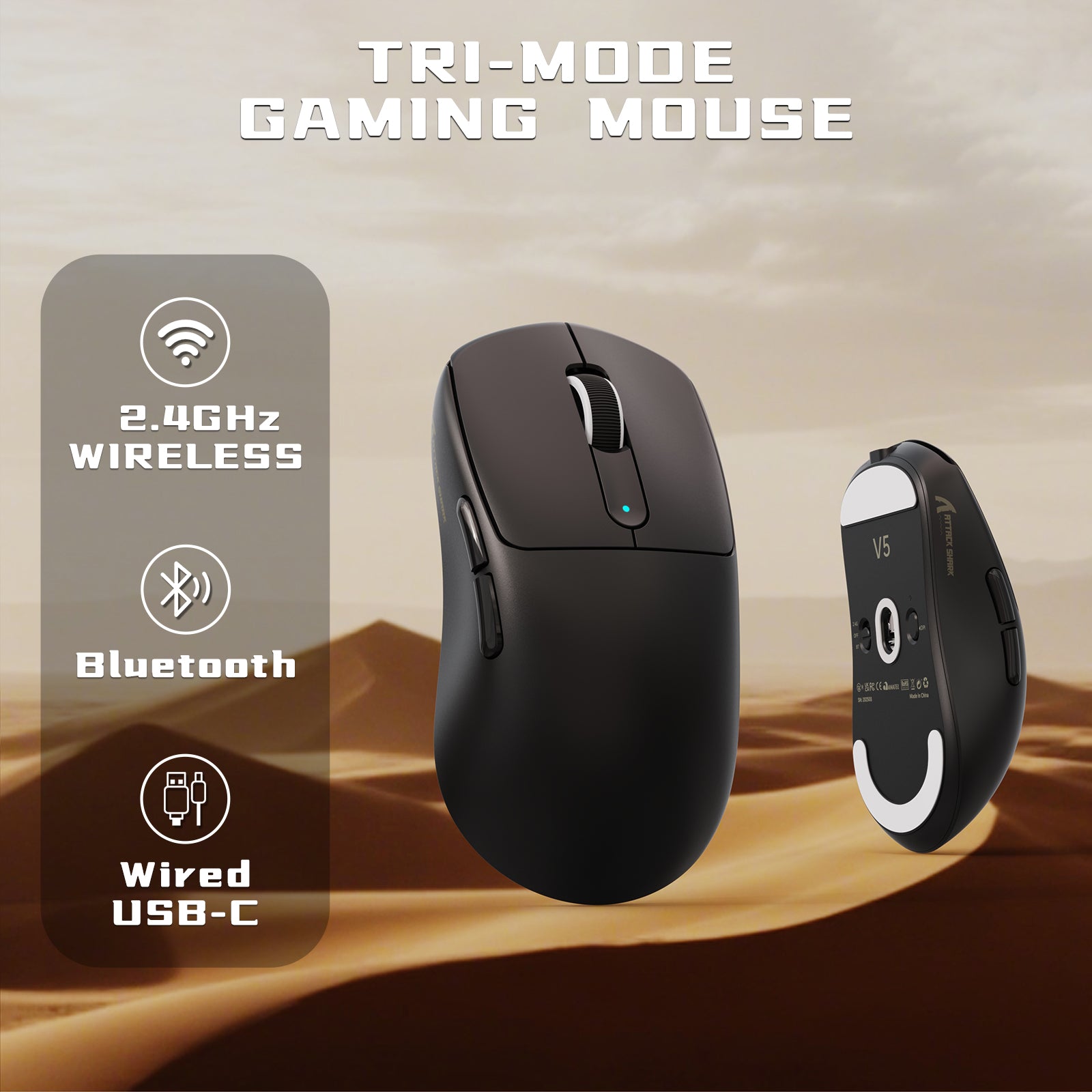 ATTACK SHARK V5 8KHz Draadloze PAW3950MAX Gaming Muis met C06 Ultra Kabel
