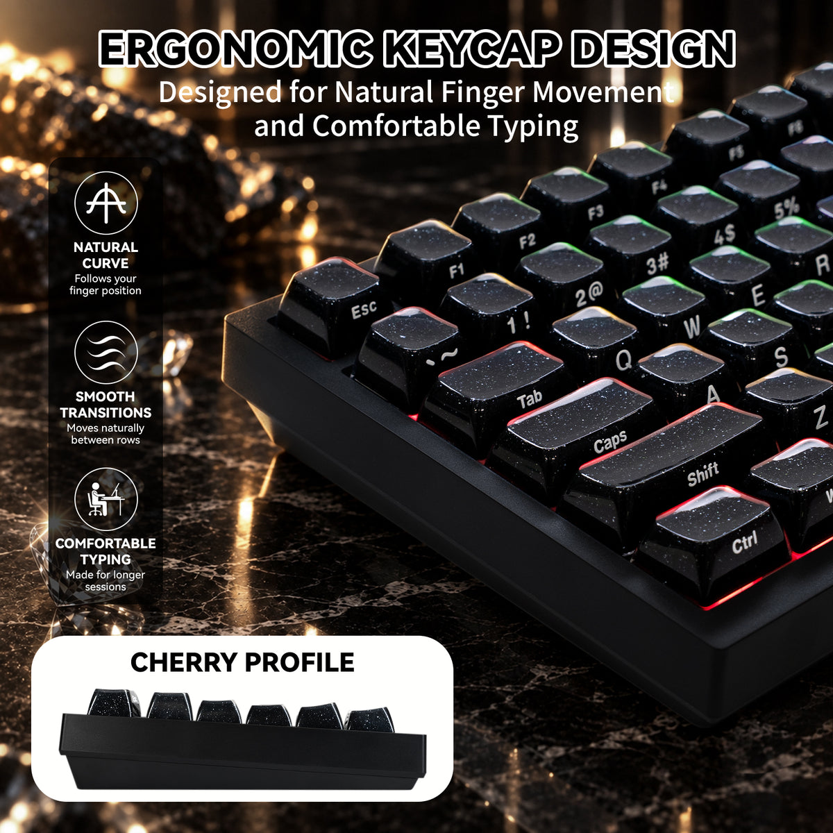 ATTACK SHARK SK03 136 toetsen, kristallen keycaps, ASA-profiel, ANSI/ISO