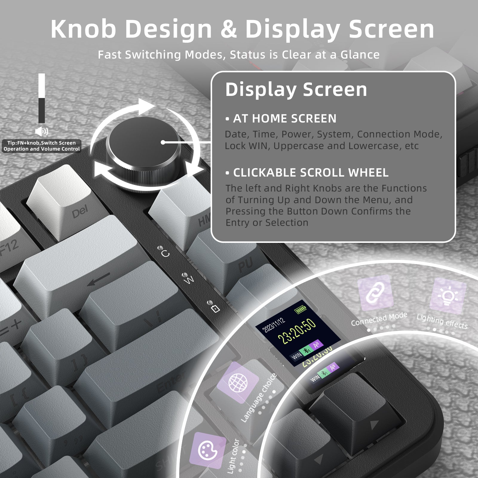 ATTACK SHARK X85PRO mechanical keyboard, featuring knob design and display screen for quick mode switching and system info.