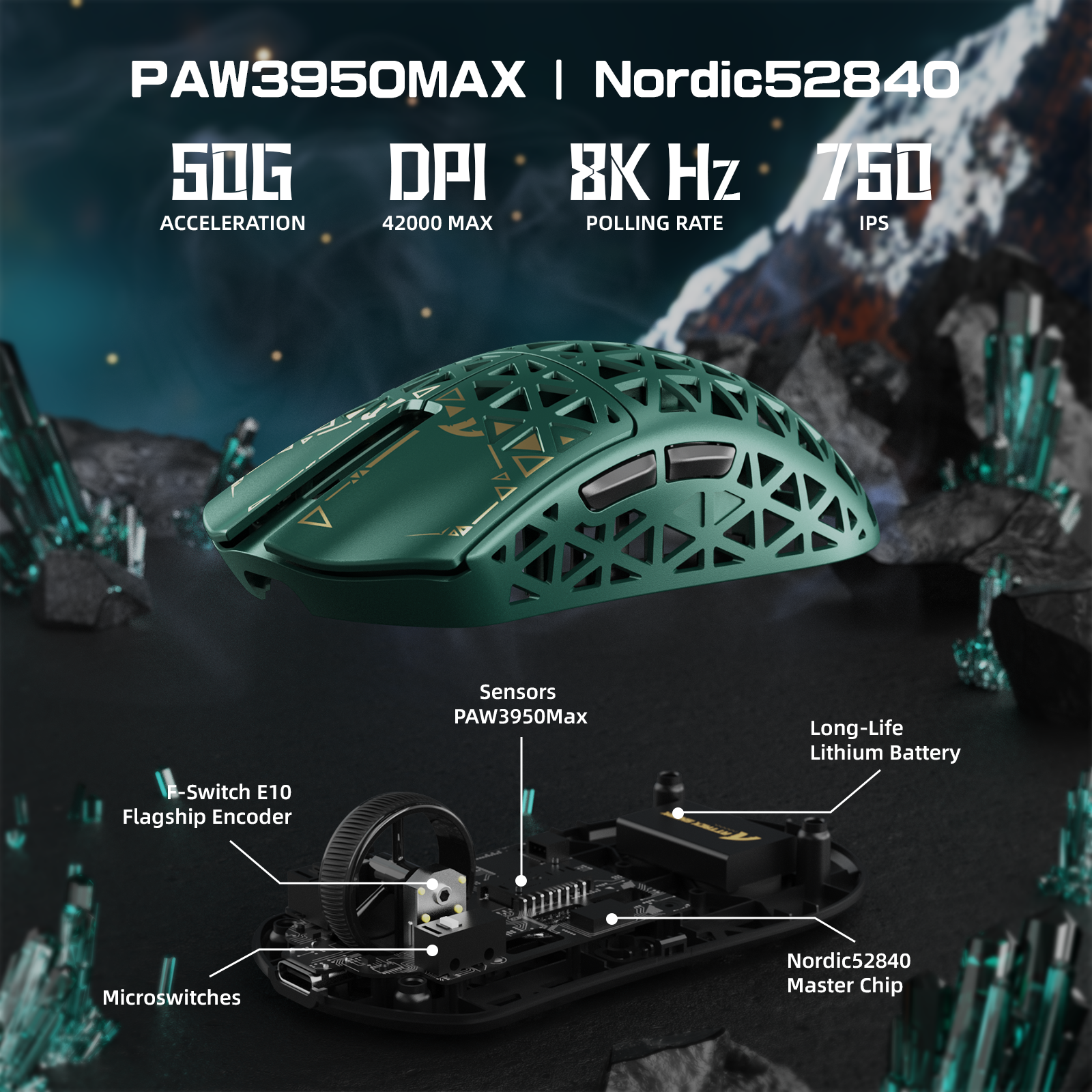 ATTACK SHARK R5 ULTRA Carbon Fiber Draadloze 8K PAW3950MAX Gaming Muis