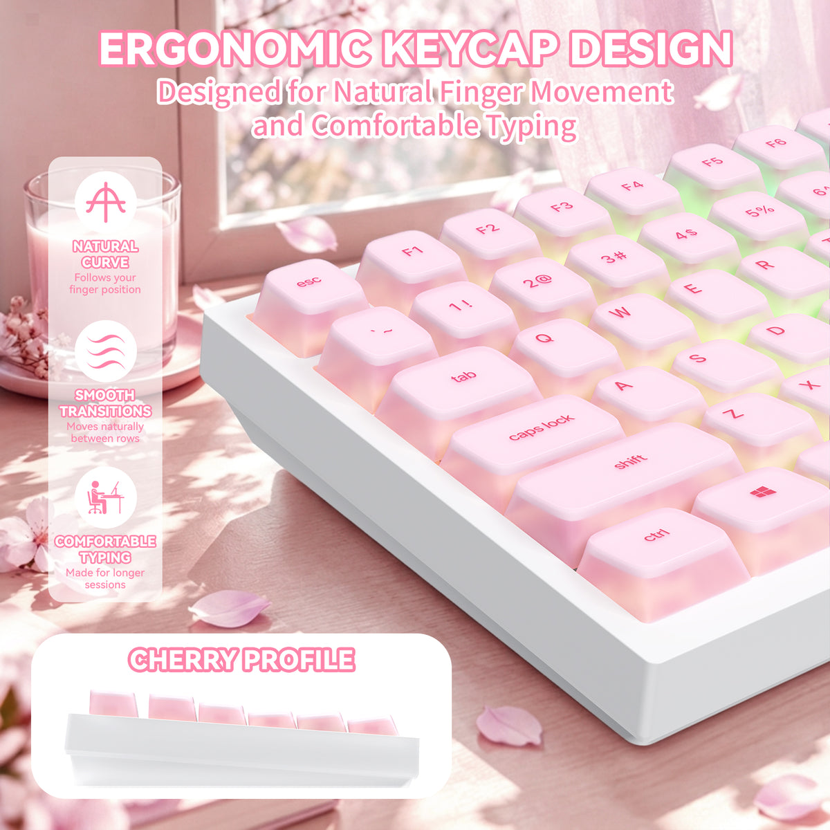 ATTACK SHARK SK01 113 toetsen siliconenkeycaps, Cherry-profiel, ANSI, roze