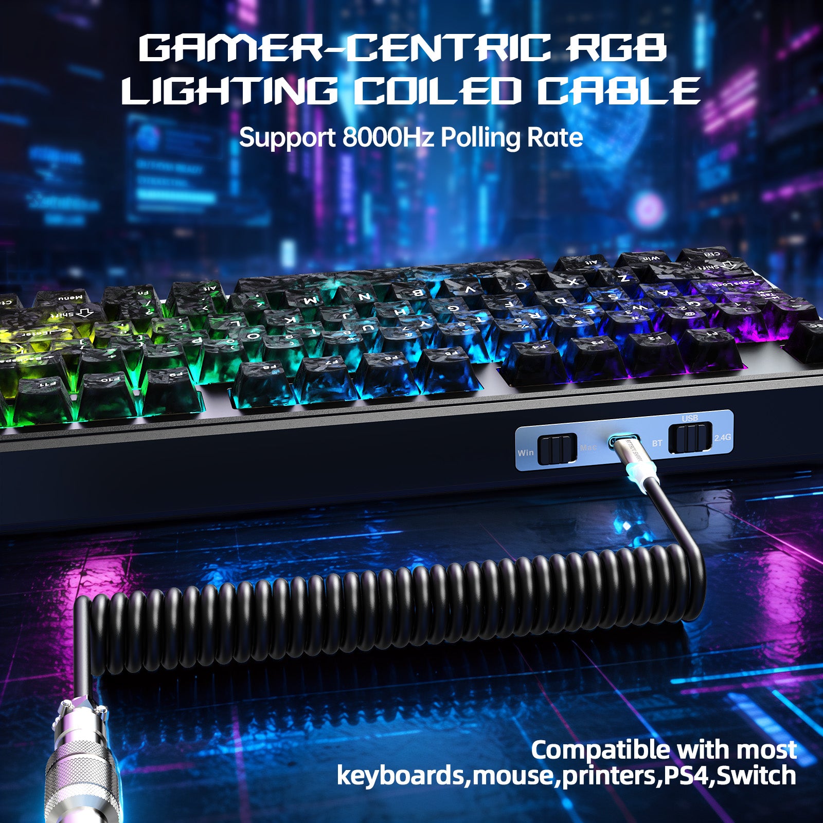 ATTACK SHARK X87 ULTRA Draadloos Gaming Toetsenbord met 8KHz Ontvanger en RGB Opgerolde Kabel