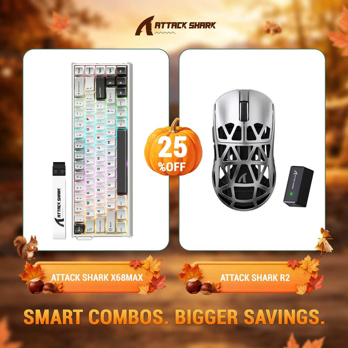 ATTACK SHARK X68 MAX HE-toetsenbord van aluminium met Rapid Trigger + R2 draadloze gamingmuis van magnesiumlegering-bundel