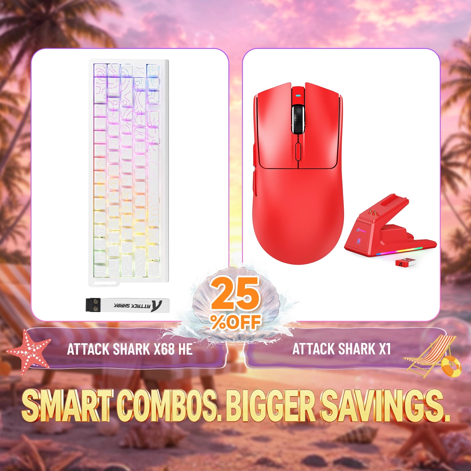 ATTACK SHARK X68HE Rapid Trigger Toetsenbord + X1 Draadloze Gaming Muis Bundel