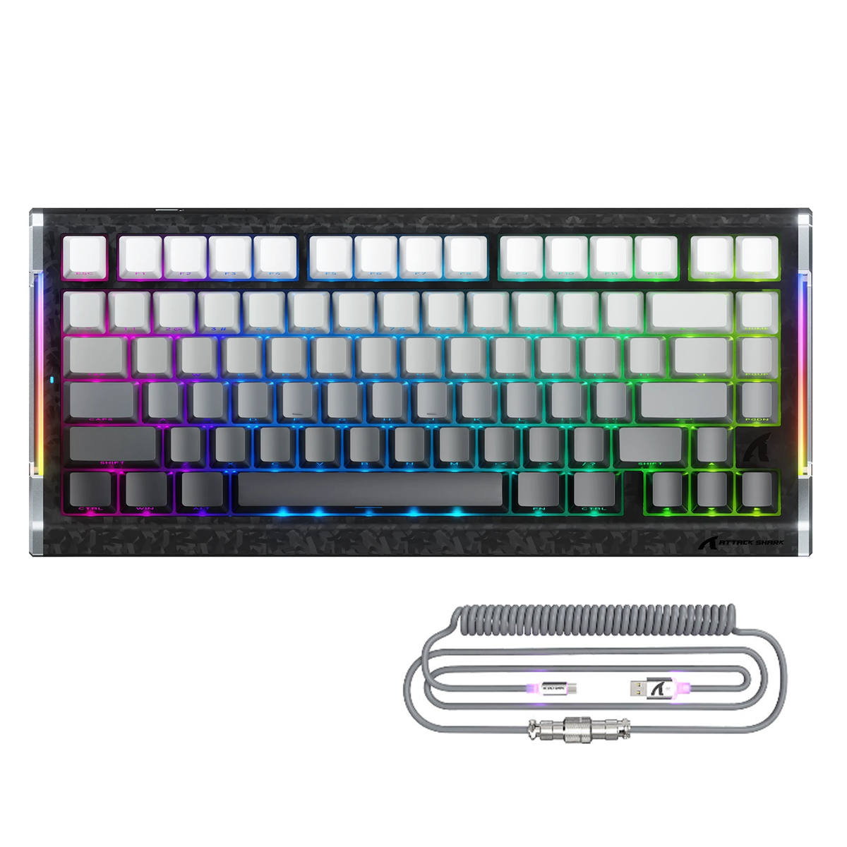 ATTACK SHARK R86 HE Carbon Fiber Bedraad Gamingtoetsenbord met magnetische schakelaars, snelle trigger, C01 ULTRA RGB-spiraalkabel
