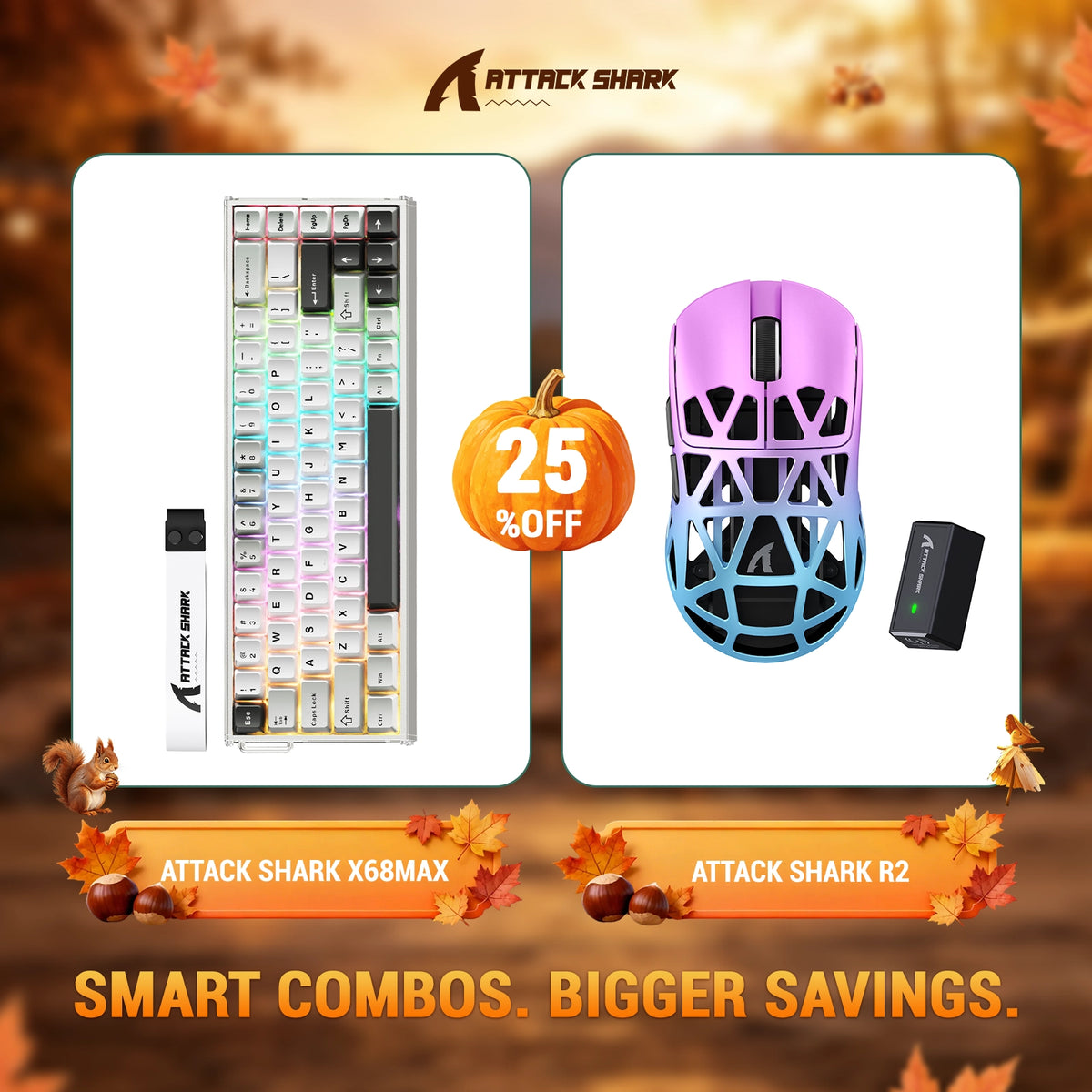 ATTACK SHARK X68 MAX HE-toetsenbord van aluminium met Rapid Trigger + R2 draadloze gamingmuis van magnesiumlegering-bundel