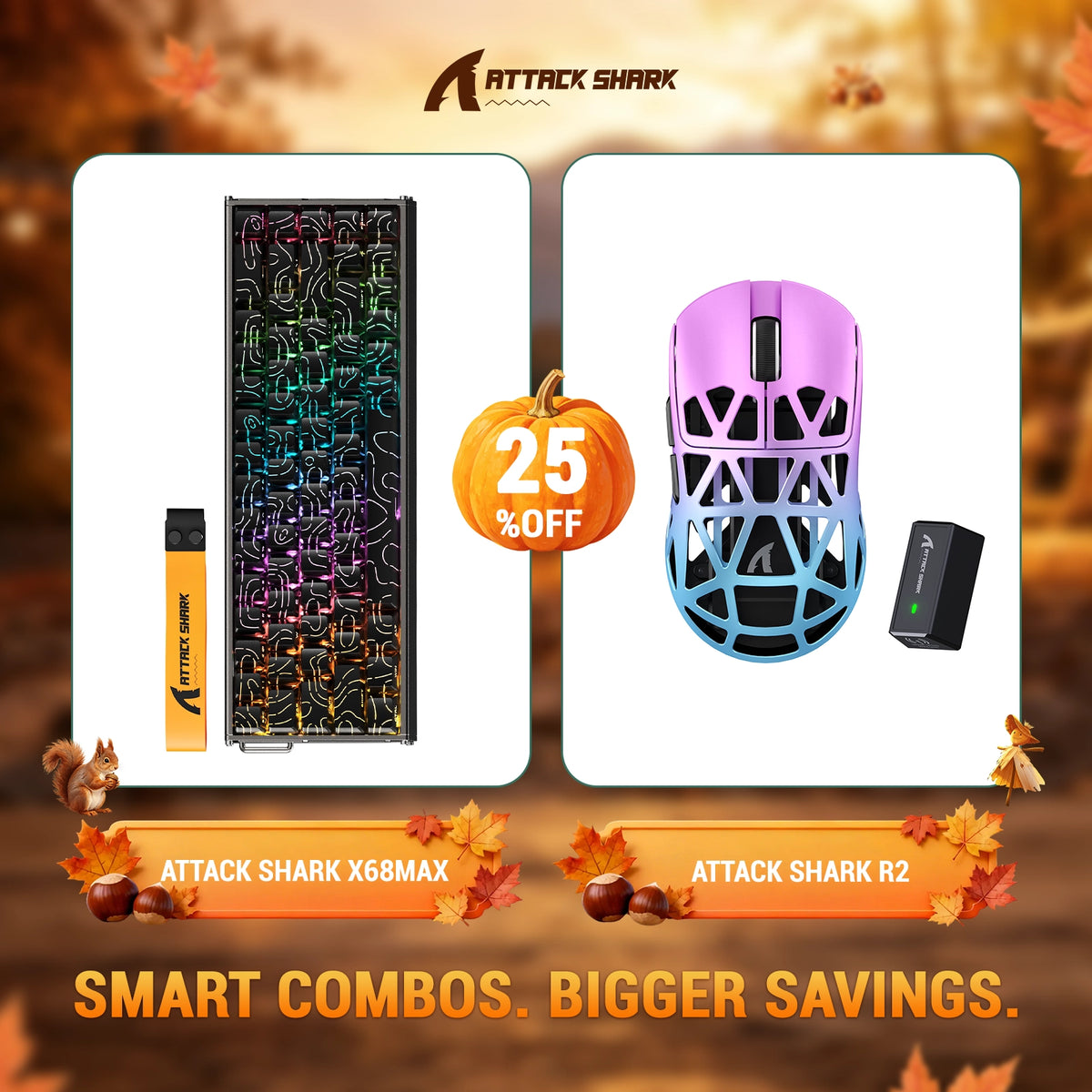 ATTACK SHARK X68 MAX HE-toetsenbord van aluminium met Rapid Trigger + R2 draadloze gamingmuis van magnesiumlegering-bundel