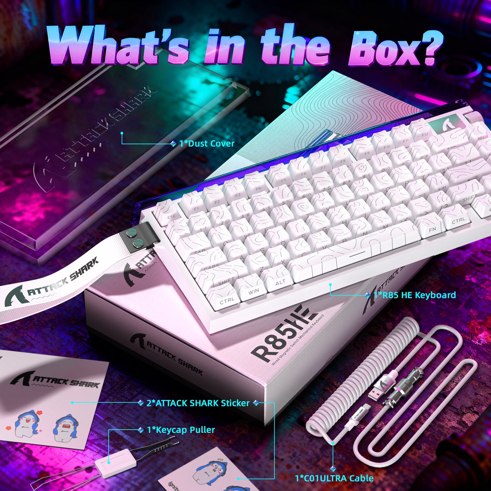 ATTACK SHARK R85 HE Rapid Trigger Toetsenbord met C01ULTRA LED Kabel