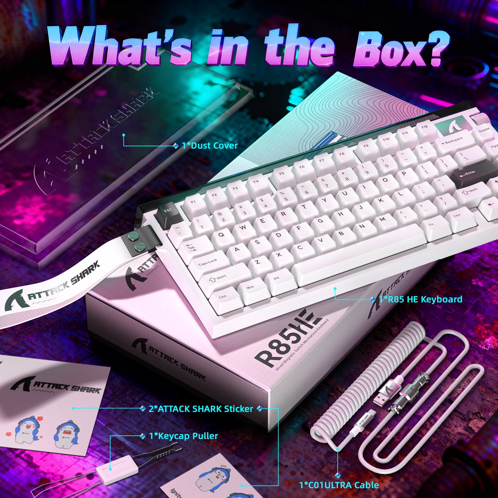 ATTACK SHARK R85 HE Rapid Trigger Toetsenbord met C01ULTRA LED Kabel
