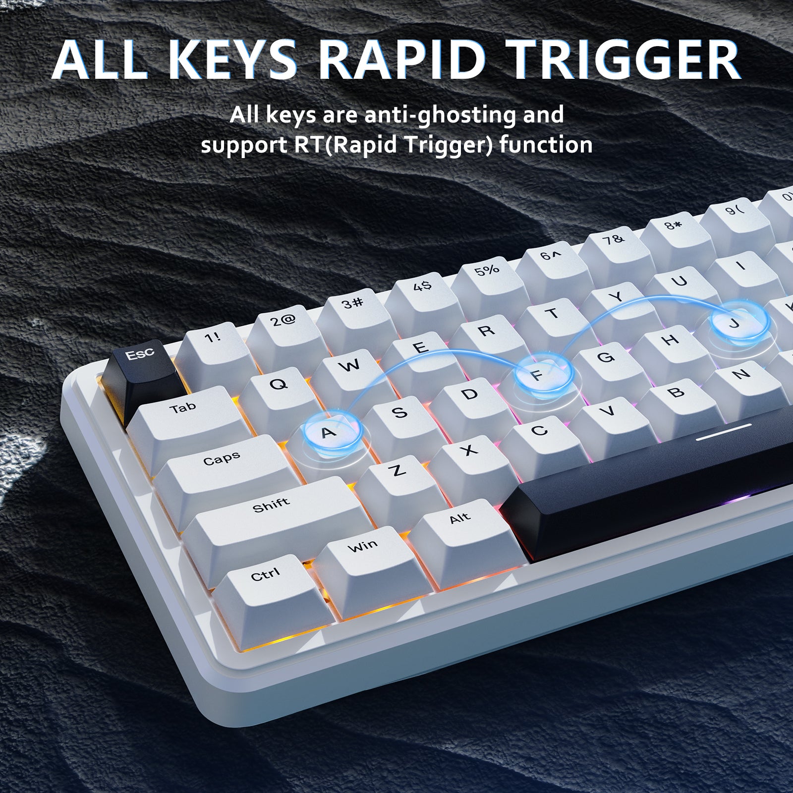 ATTACK SHARK X65 HE Keyboard showing Rapid Trigger and RGB.