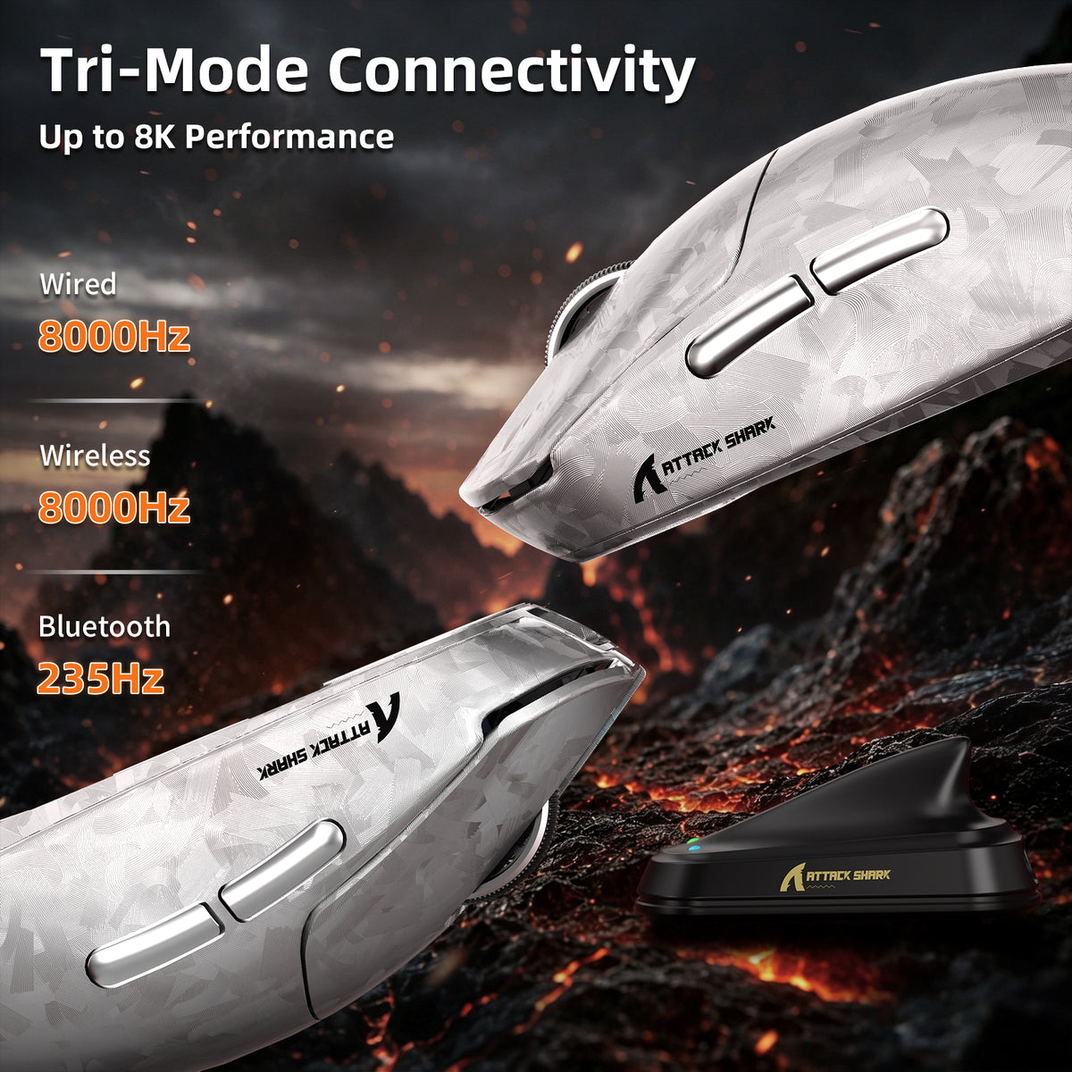 ATTACK SHARK RS3 ULTRA Carbon Fiber Draadloze PAW3955MAX Gaming Muis met C06 Ultra LED Kabel