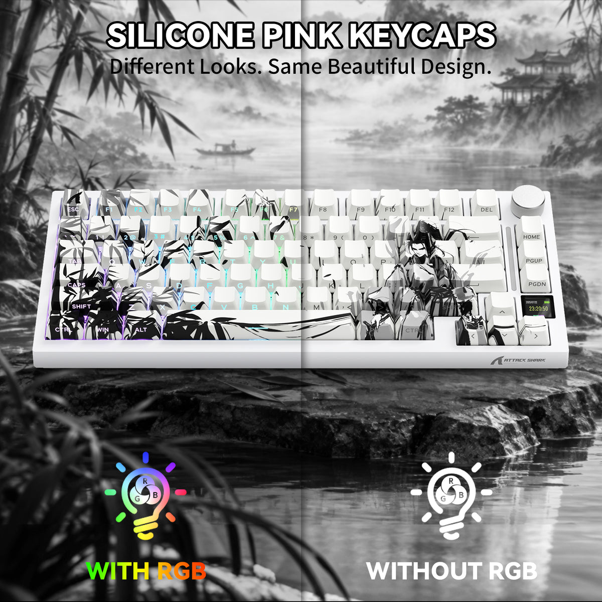 ATTACK SHARK SK02 129 toetsen PBT-keycaps met opdruk aan de zijkant, ANSI/ISO, Dolende Ridder