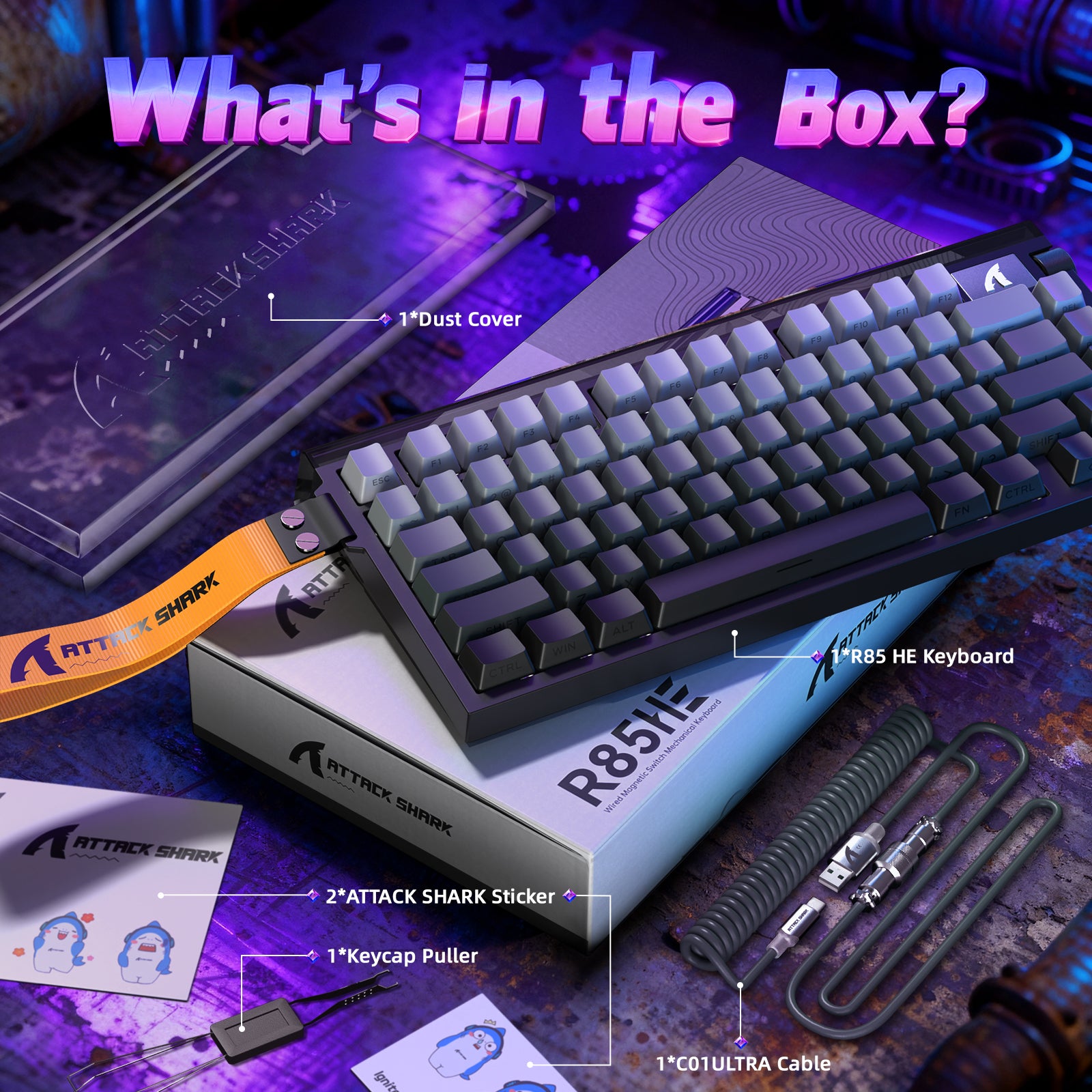 ATTACK SHARK R85 HE Rapid Trigger Toetsenbord met C01ULTRA LED Kabel